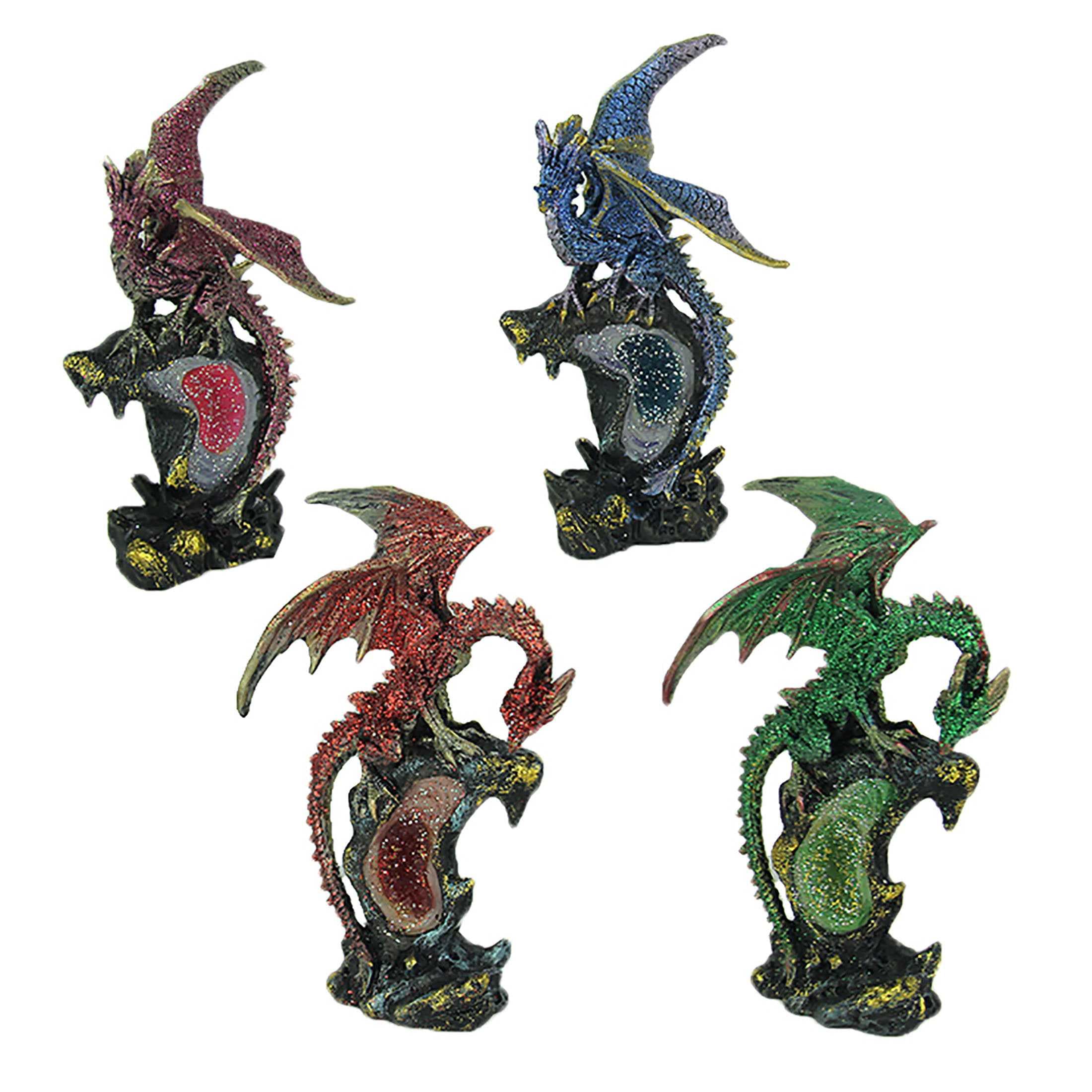Zeckos 65-SF-41 Dueling Dragons 4 Piece Dragon On Geode Figurine Set