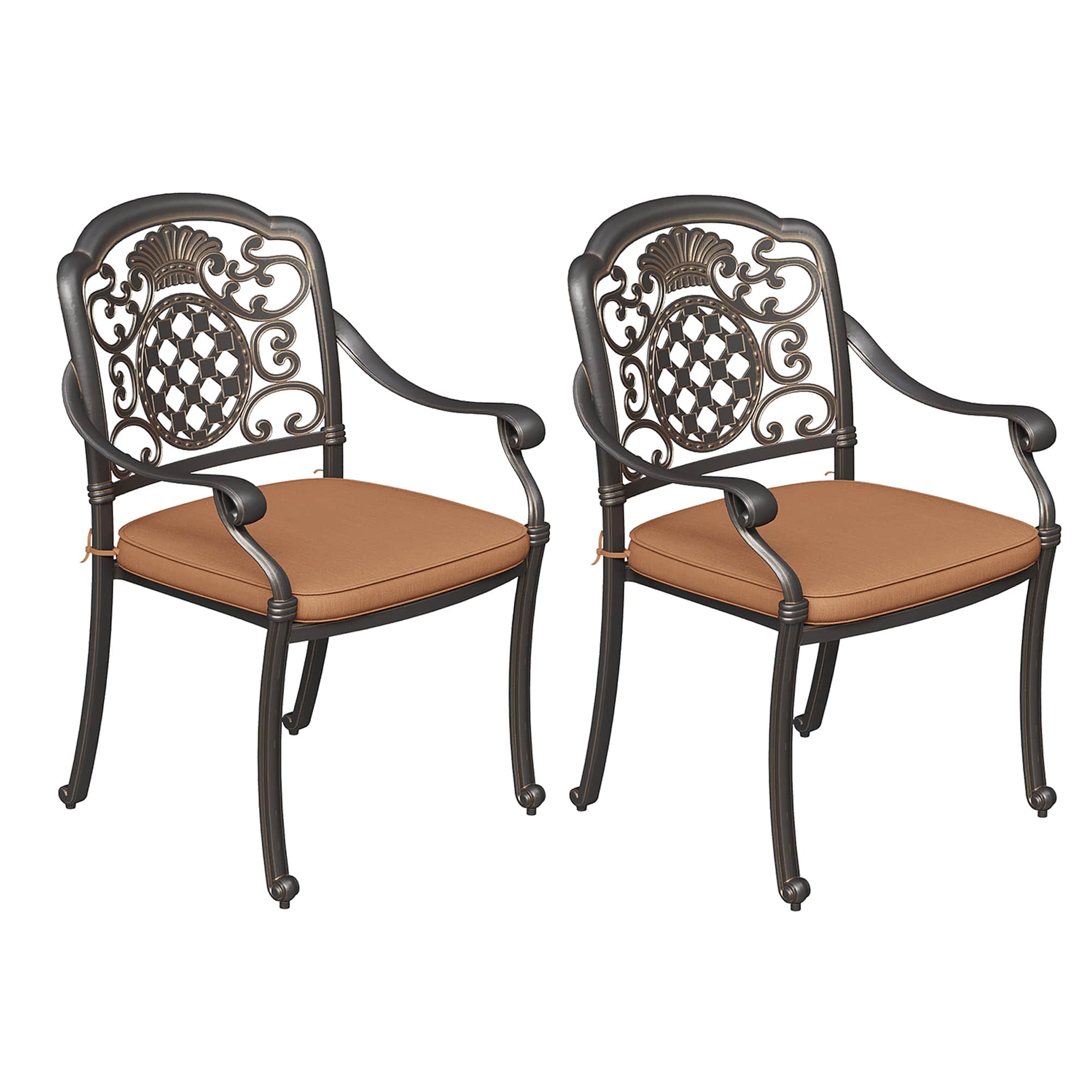 Qeetex SUN-PHO-355U788Q Set of 2 Cast Aluminum Patio Chairs with Removable Cushions