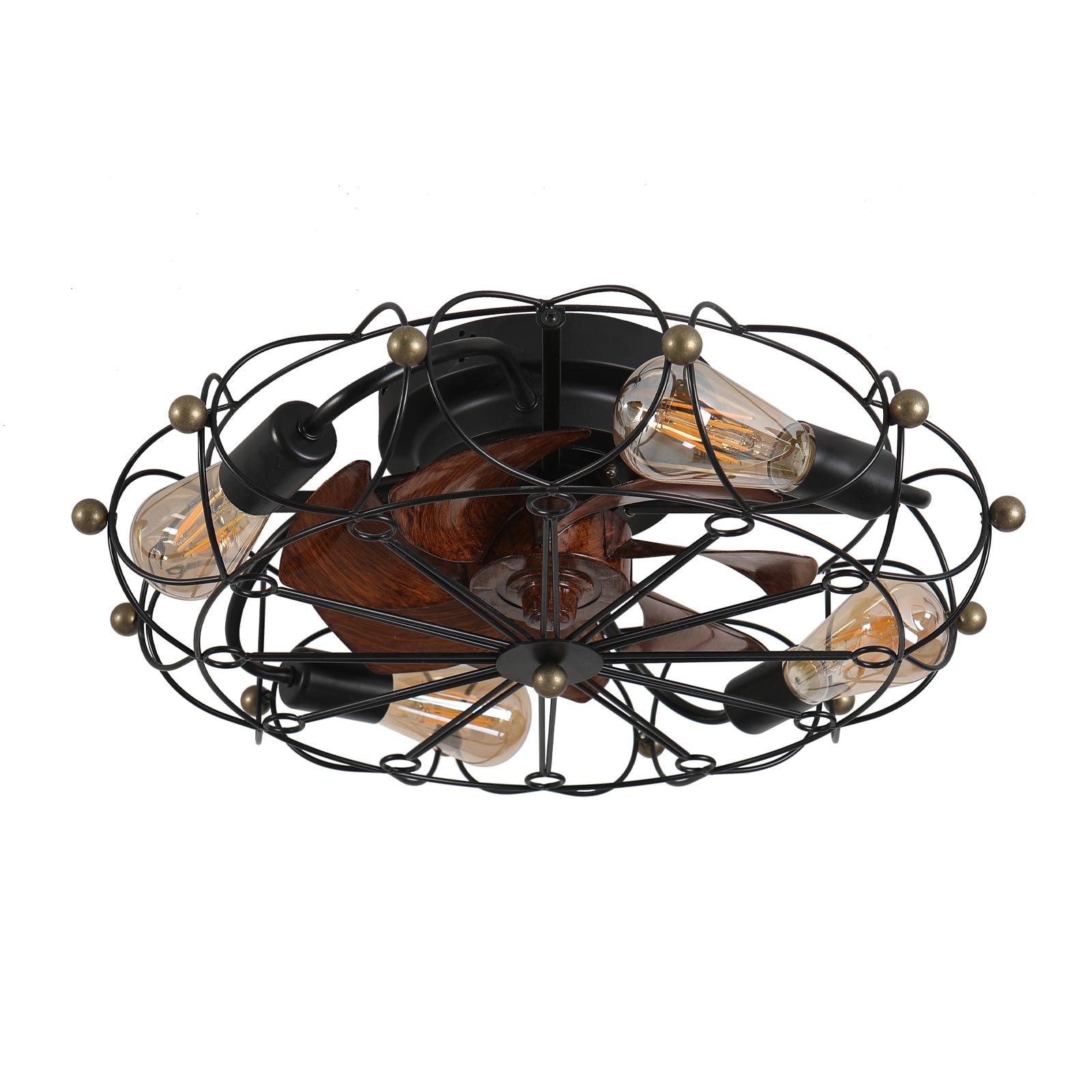 Bayfeve BFLCM-20487-CF 20-in Color-Changing Outdoor Flush Mount Black with ABS Blades Cage Ceiling Fan With Light - Remote Included ( 7 -Blade )