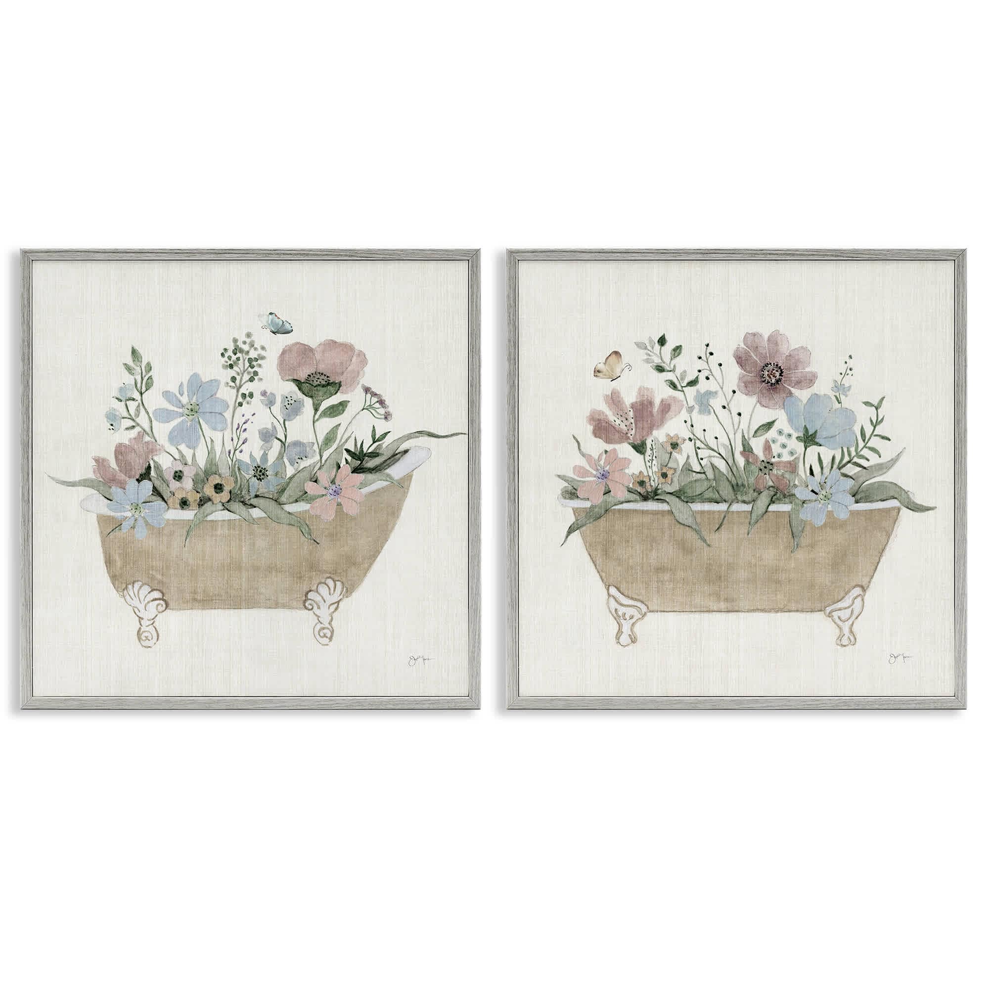 Stupell Industries B2-726-GFF-2PC-17X17 Rustic Florals in Bathtubs 2 Piece Gray Framed Giclee Art Set By Tava Studios 17 x 17