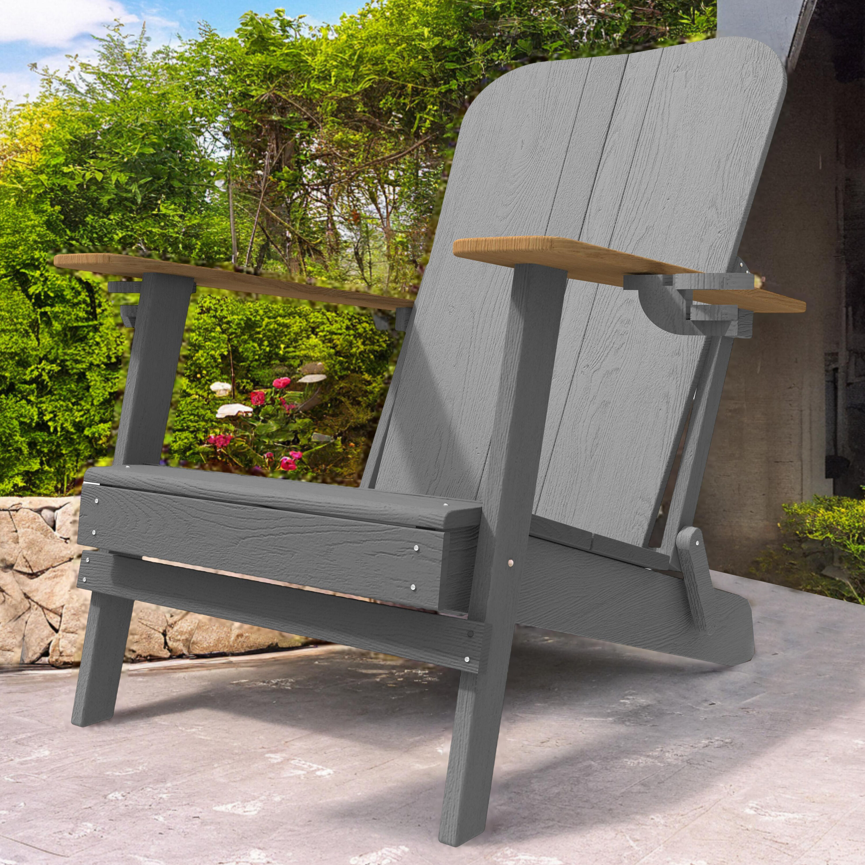Moda Furnishings PAC-011-GR Bersen Gray Gray HDPE Frame Stationary Adirondack Chair with Slat Seat