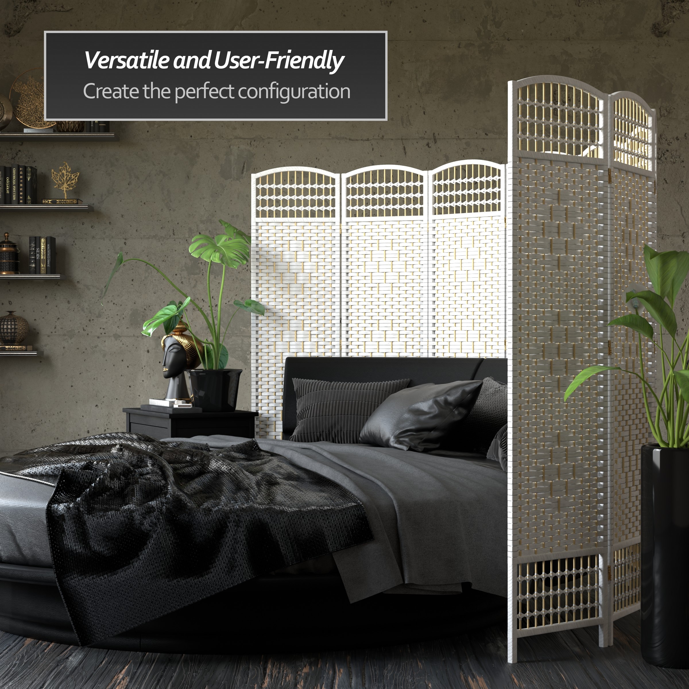Oriental Furniture FB-DMND-WHT-3P Indoor-Privacy-Screens - View #3