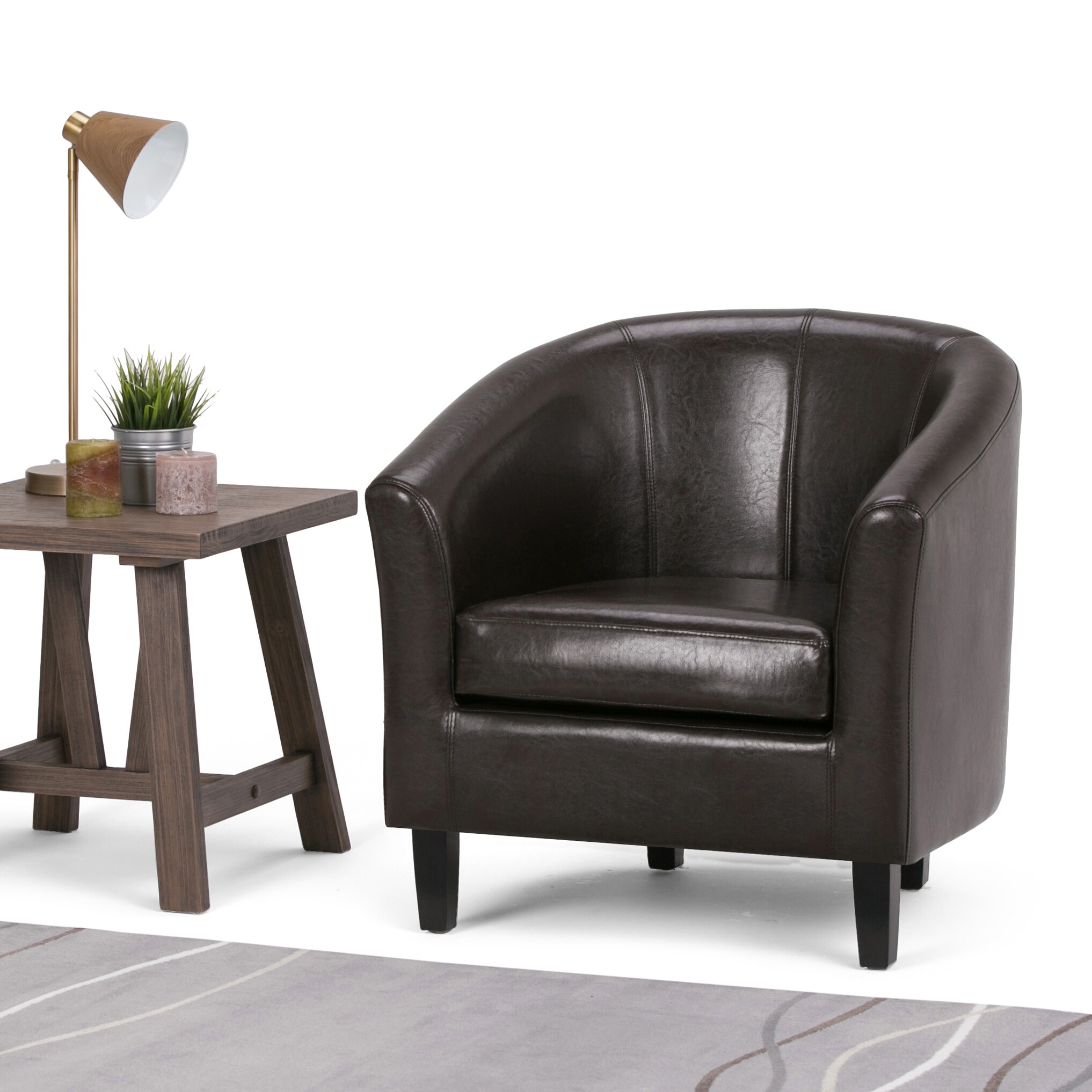 Austin Dark Brown Faux Leather Barrel Accent Chair