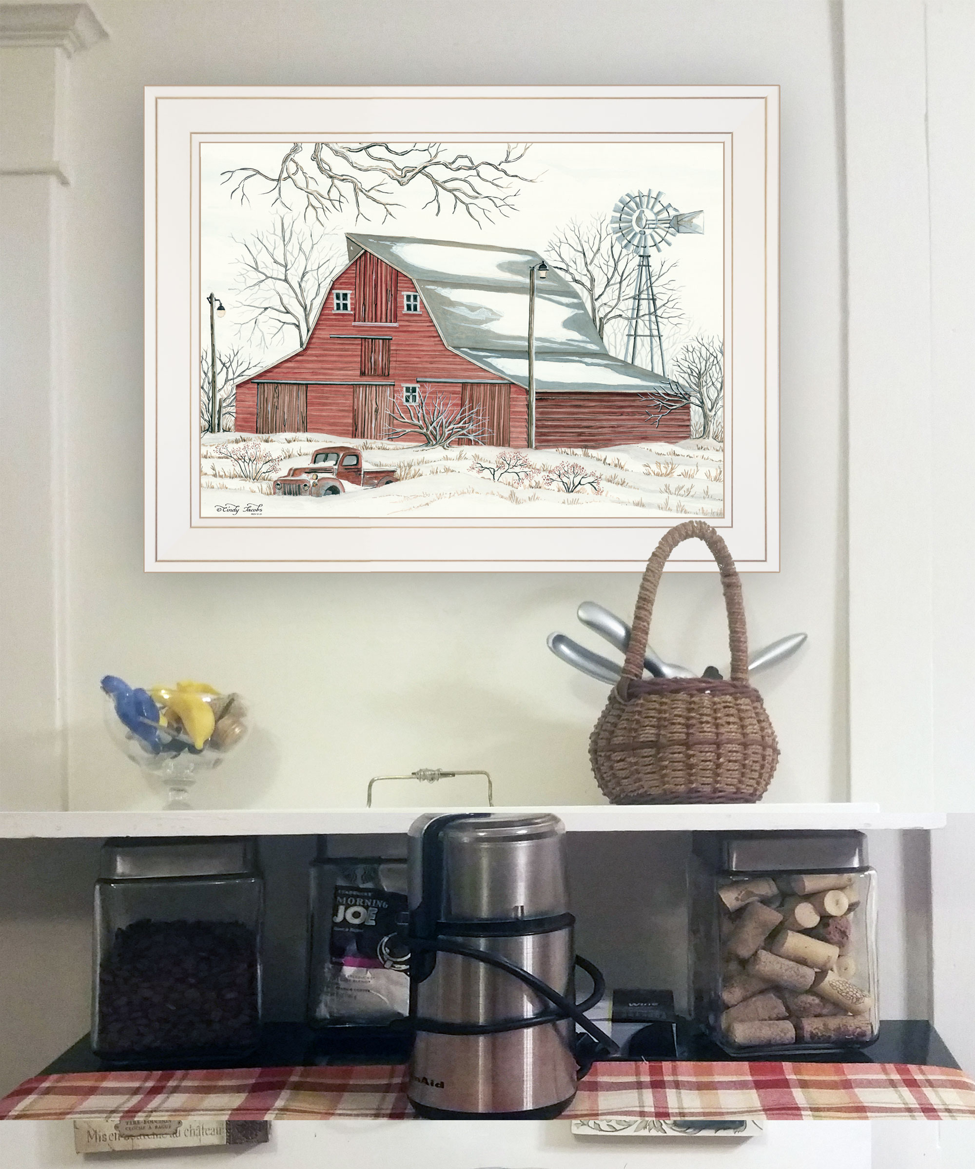 Trendy Decor 4U Winter Barn with Pickup Truck Cindy Jacobs White Wood ...
