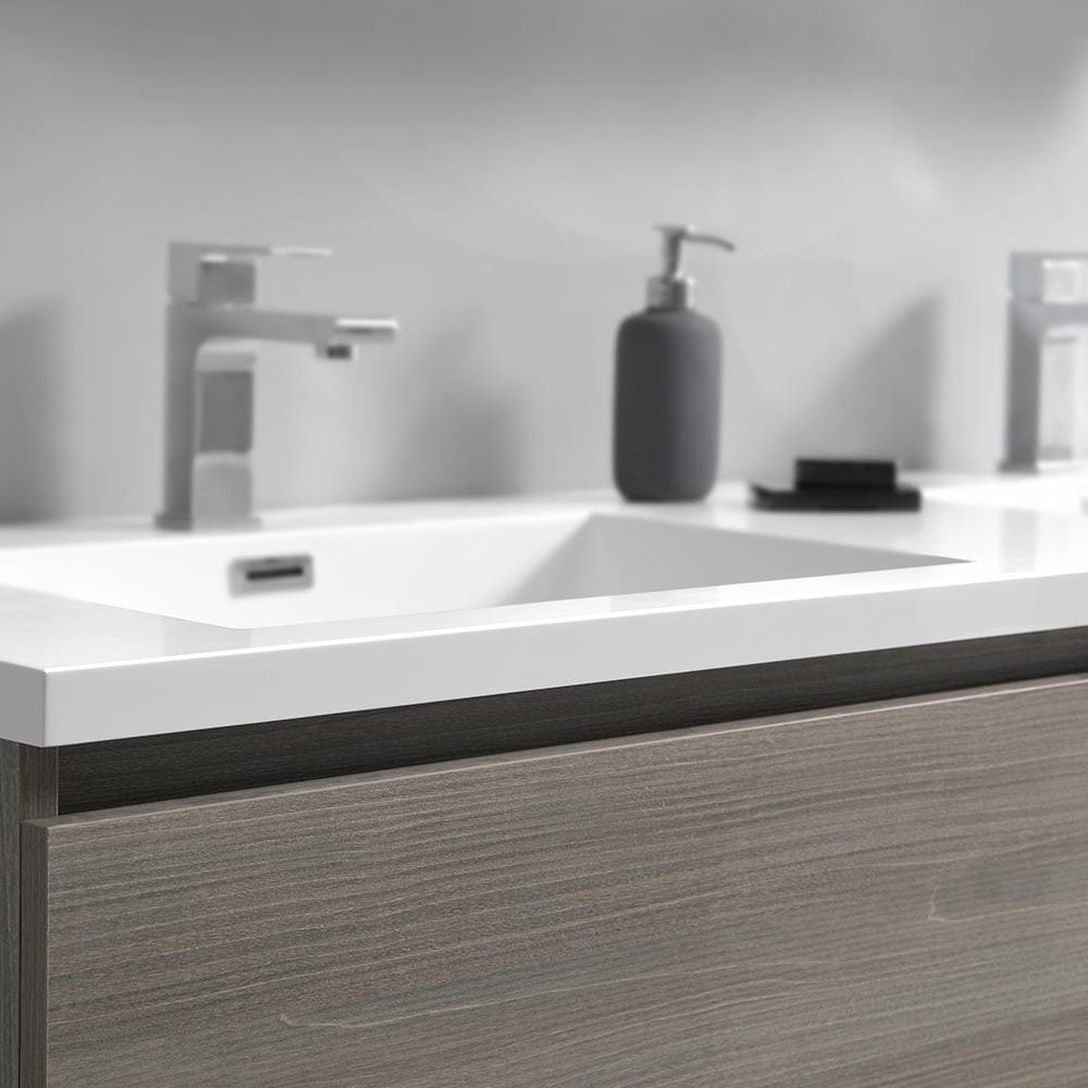Gray Wood 72" Freestanding Double Sink Bathroom Vanity with Acrylic Top