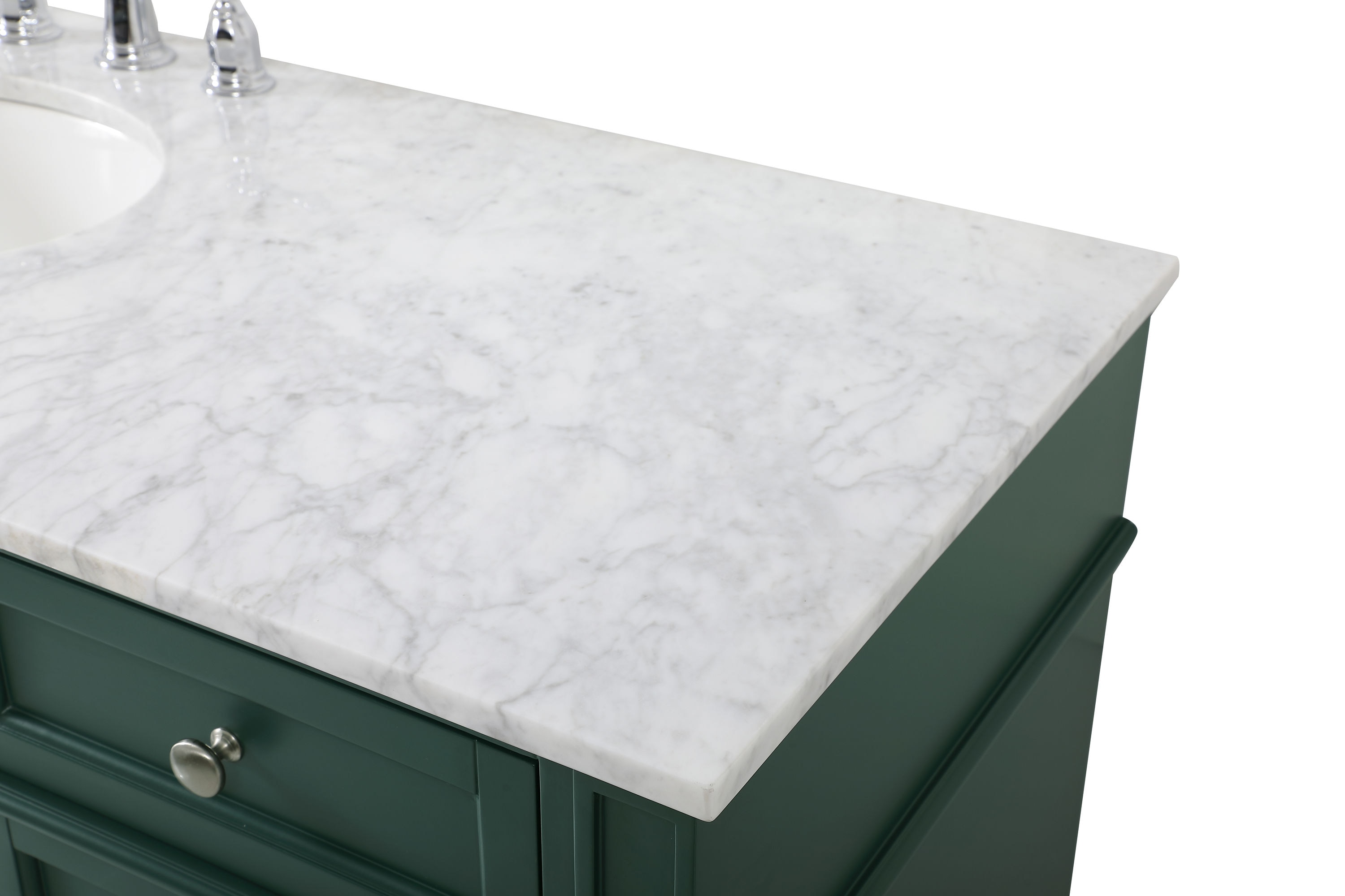 Green Solid Wood and Marble Single Bathroom Vanity