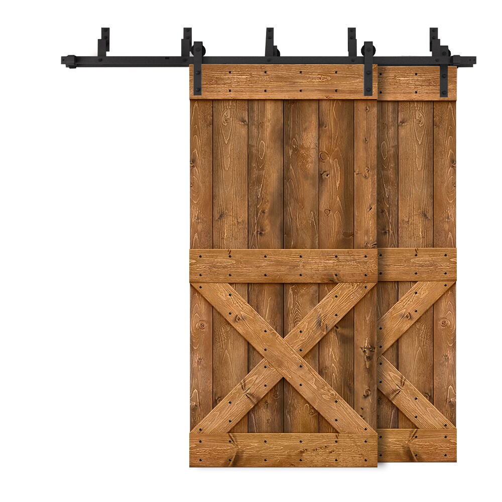 Calhome 72 In X 84 In Walnut Knotty Pine Wood Double Bypass Barn Door Hardware Included In The