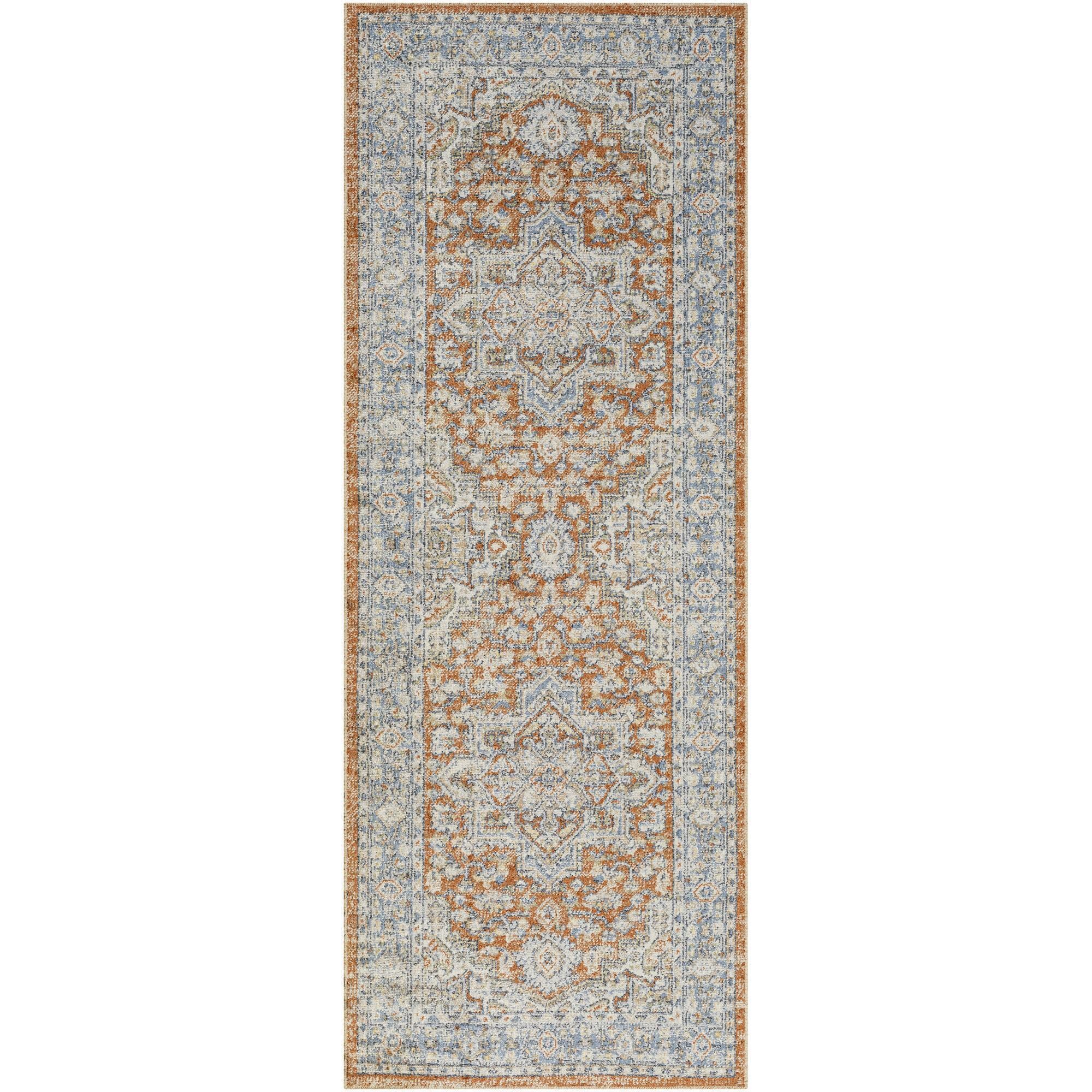 Blue Rectangular Synthetic Easy Care Washable Rug