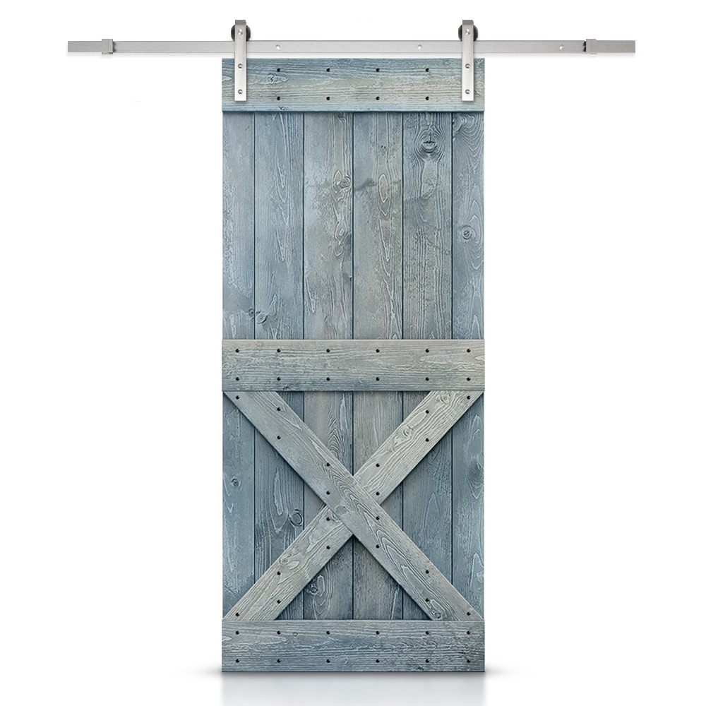 CALHOME TSQ03-SS+011-36L 36-in x 84-in Denim blue Stained Pine Wood Solid core Single Barn Door (Hardware Included)