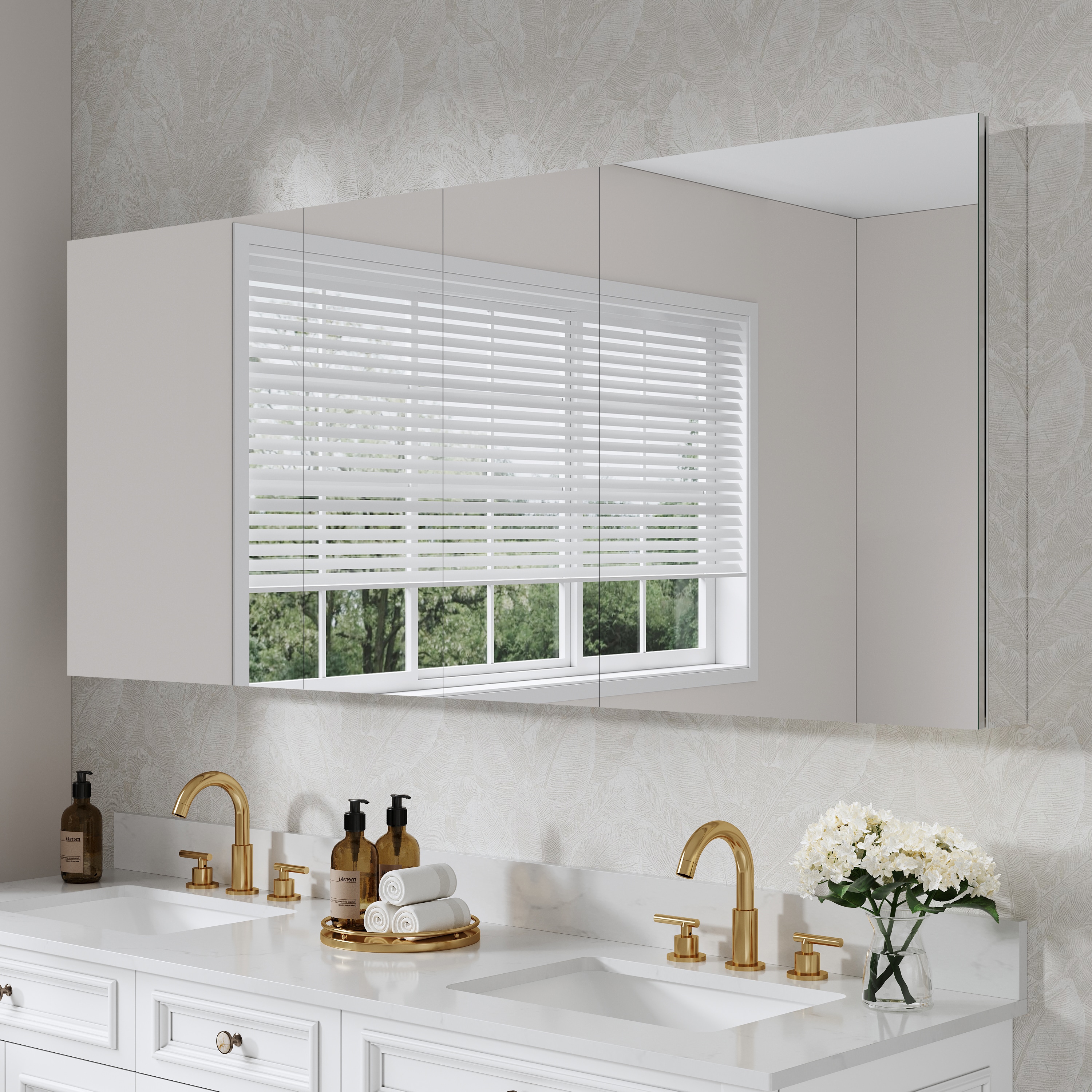 WELLFOR ROSA24TYRTY24L 72-in x 30-in x 4.8-in Silver Soft Close Bathroom Wall Cabinet