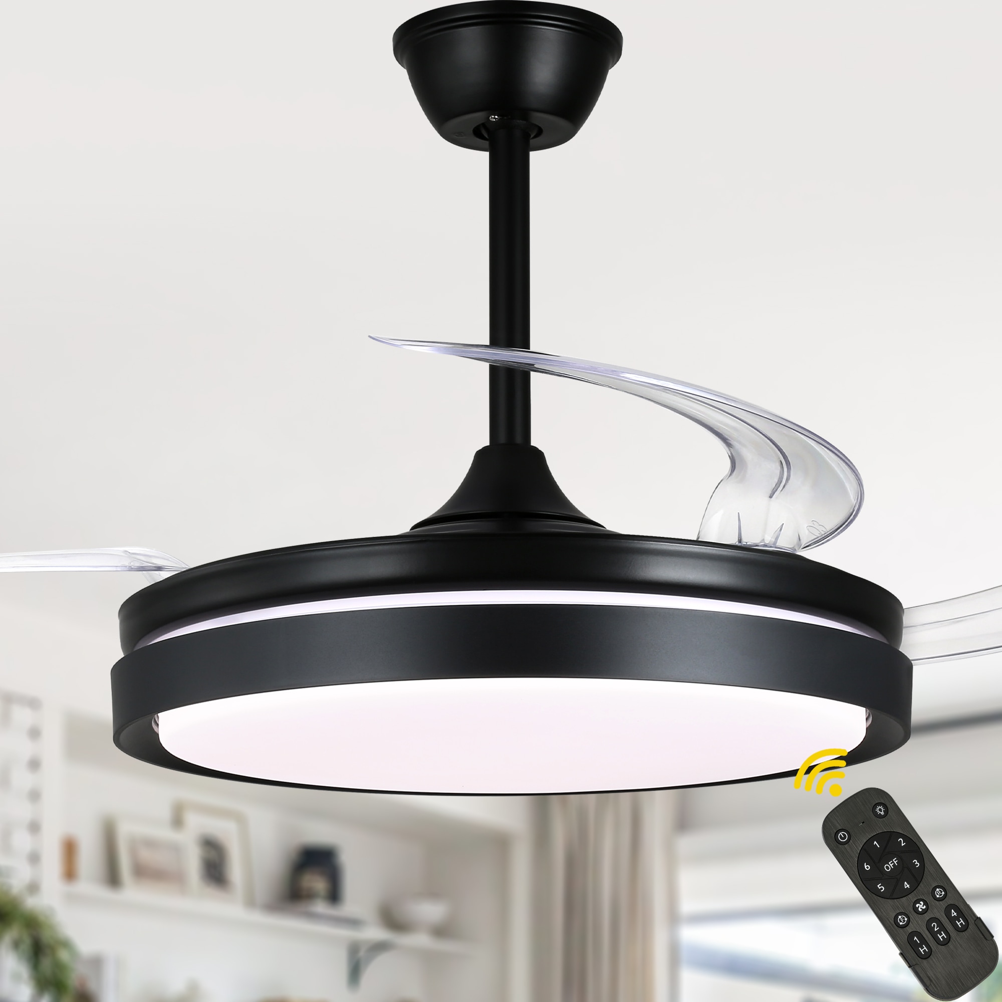 Bella Depot BD4205-B 42-in Color-Changing Integrated LED Black with Black Blades Fandelier Ceiling Fan With Light - Remote Included ( 3 -Blade )