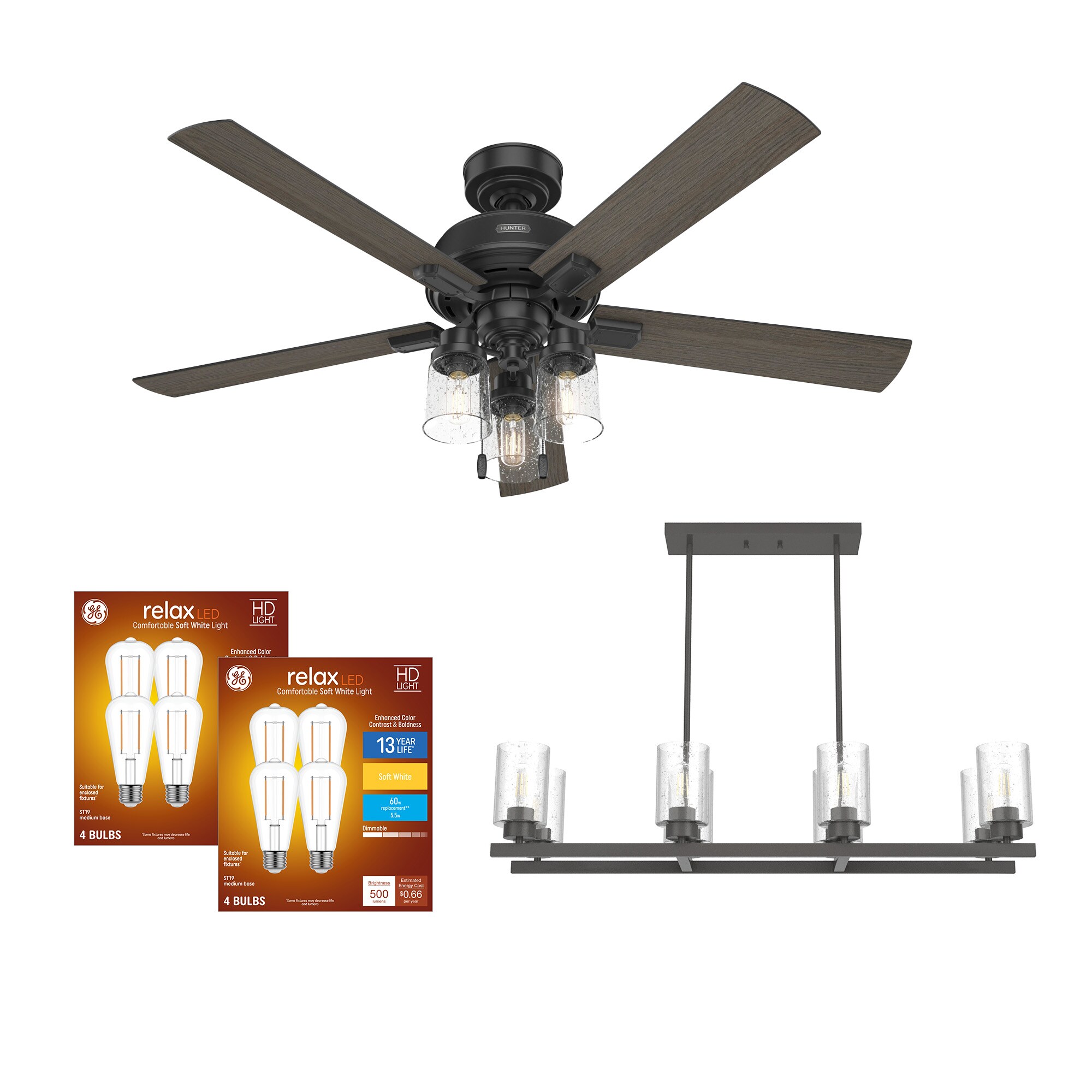 Hunter   Hartland Matte Black Ceiling Fan Lighting Collection