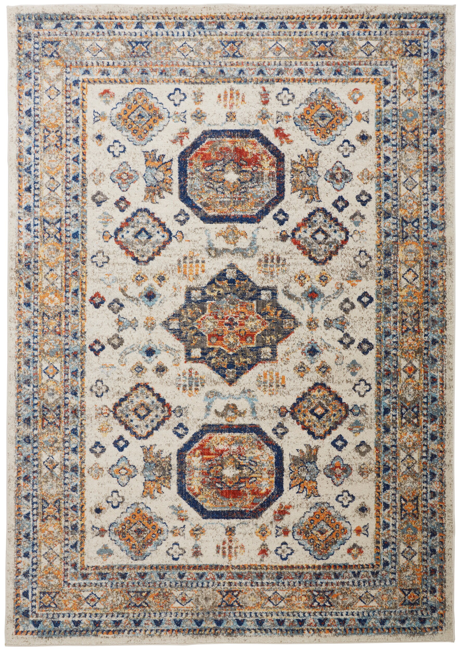 Room Envy I78I3137MLT000I00 Bellini 2 x 8 (ft) Loomed Polypropylene Delphinium Blue/Bright Marigold Rectangular Indoor Medallion Global Runner rug