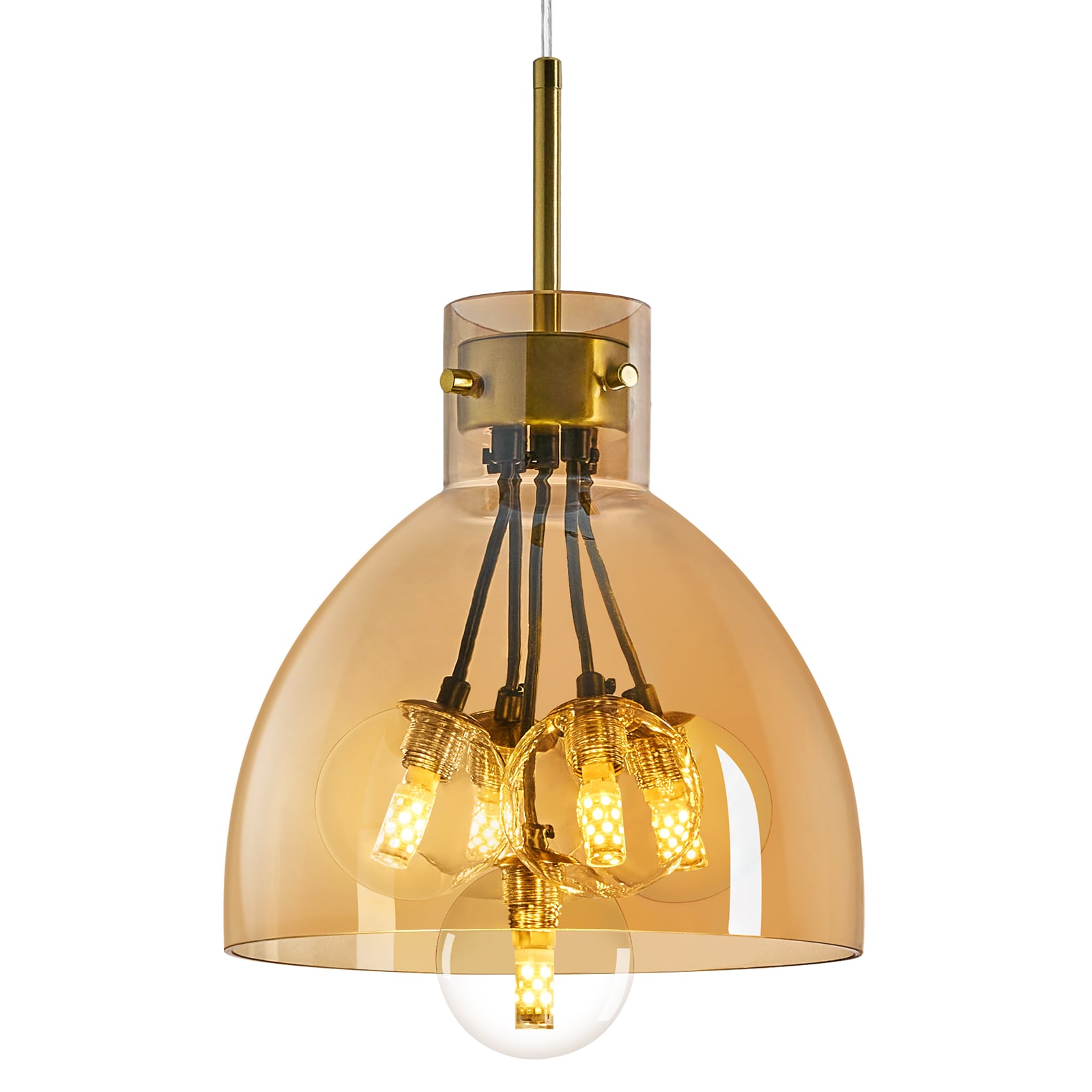 ZHLLMQ Modern 9.84 in 5-Light Gold Metal Cognac Dome Glass Hardwired Adjustable Pendant Light Fixture for Kitchen Island Dining Room Living Room Decor