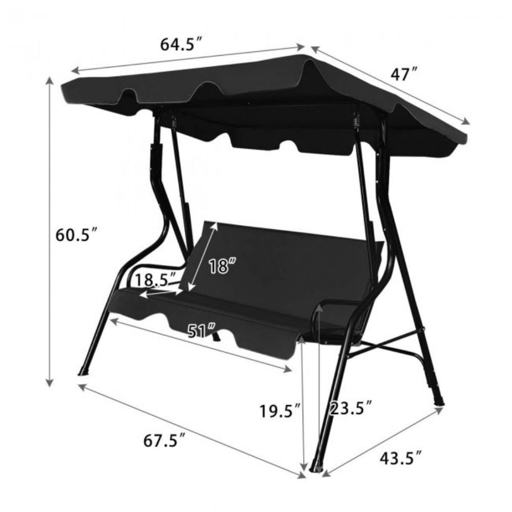 Clihome 3-person Black Steel Outdoor Swing in the Porch Swings ...