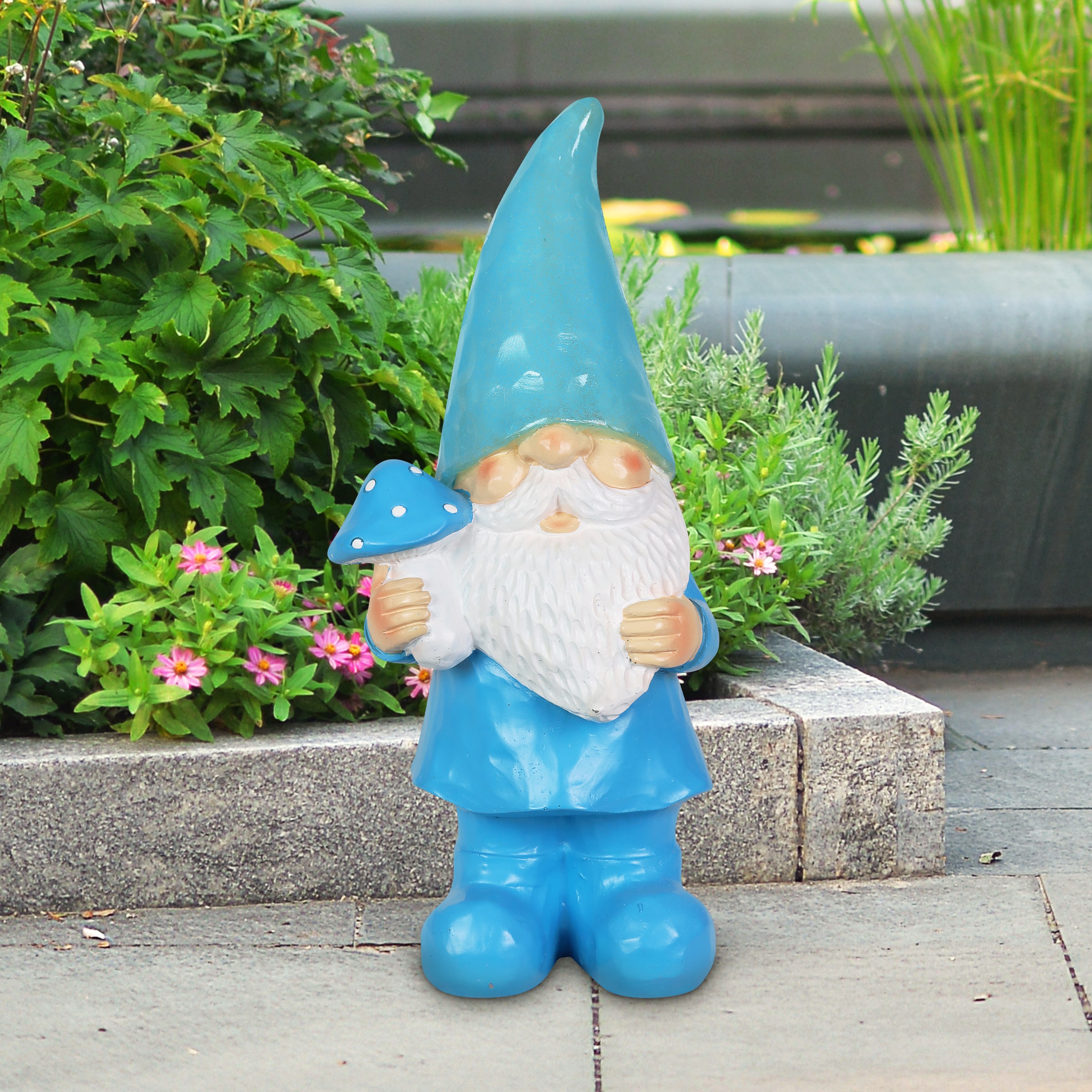 Sunny Club Outdoor Blue Terracotta Gnome Garden Statue, 14