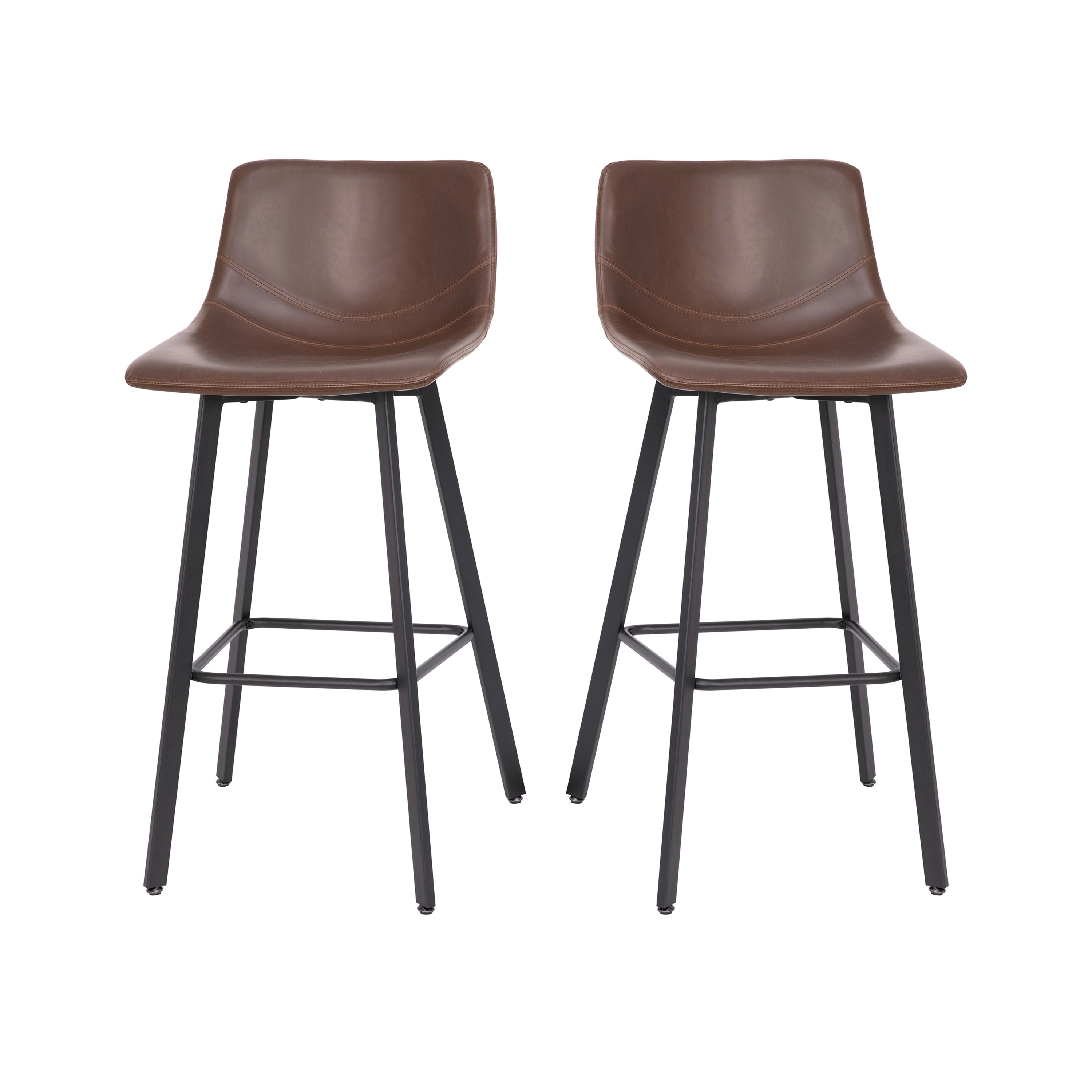 Chocolate Brown Faux Leather Counter Stools with Metal Frame, Set of 2