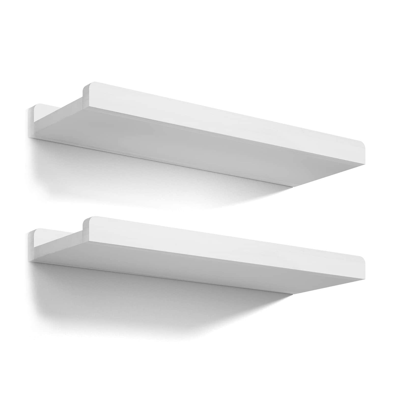 Etokfoks  17 in W x 5 in D x 2 in H White Rustic Floating Shelves Wall Mounted Set of 2 for Bedroom Living Room