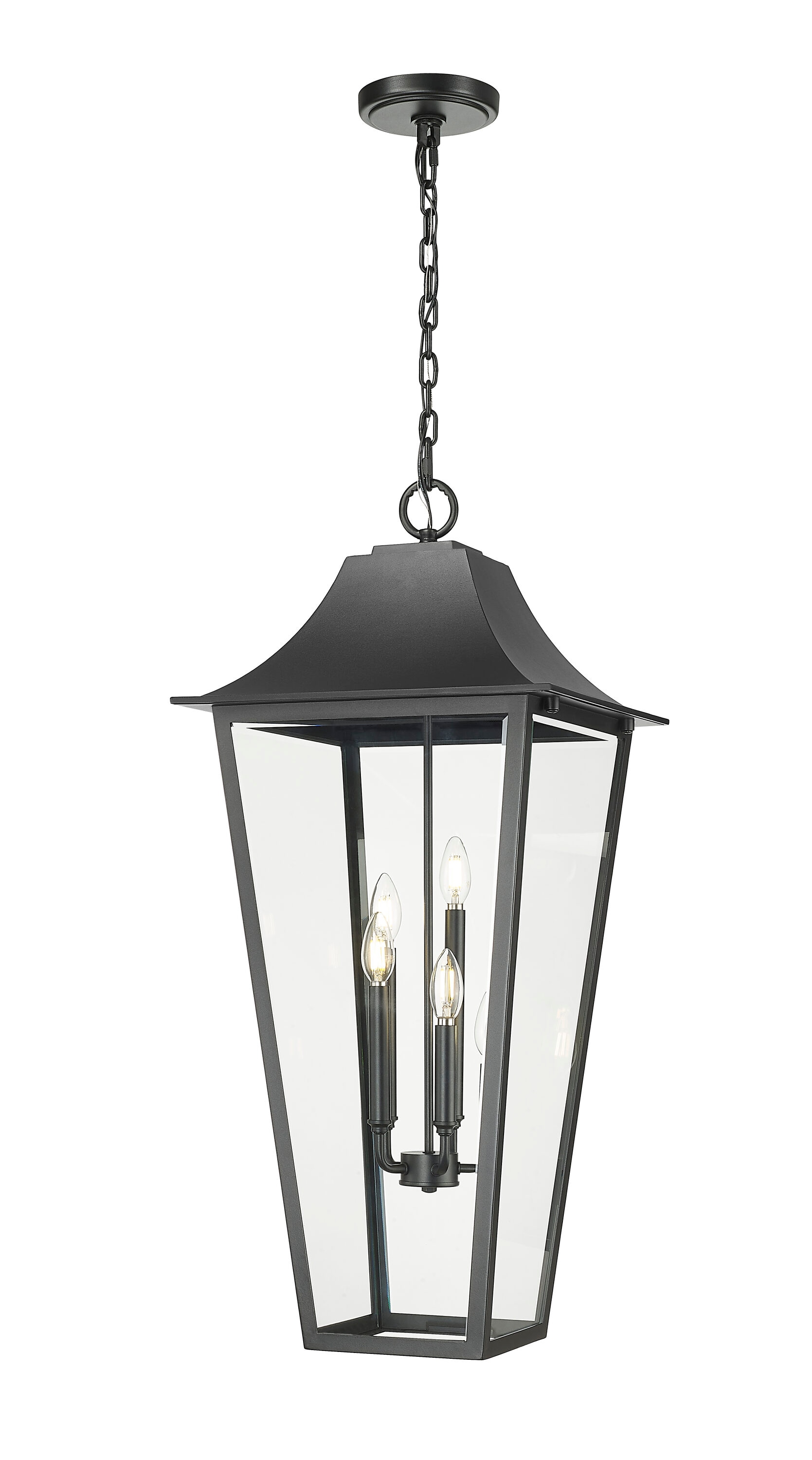 Z-Lite 5008CHXXL-BK Gannon 5 -Light Black Transitional Beveled glass Rectangle Medium Indoor/Outdoor Hanging Pendant light