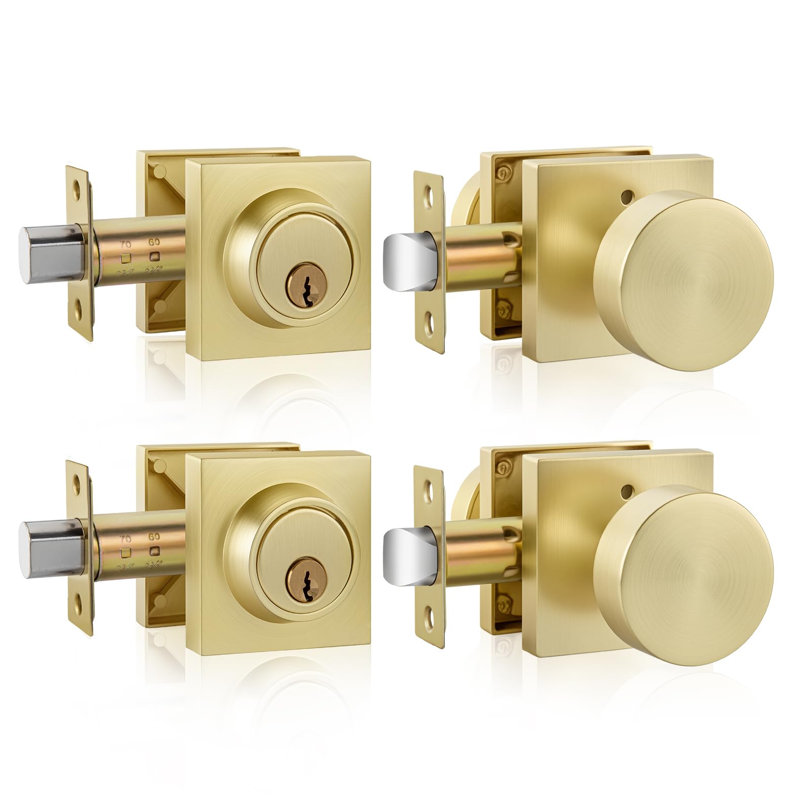 LILILIAN FMY  Brushed Gold Door Knob with Deadbolt Set for Exterior Doors Heavy Duty Zinc Alloy Fits Standard Door Thickness