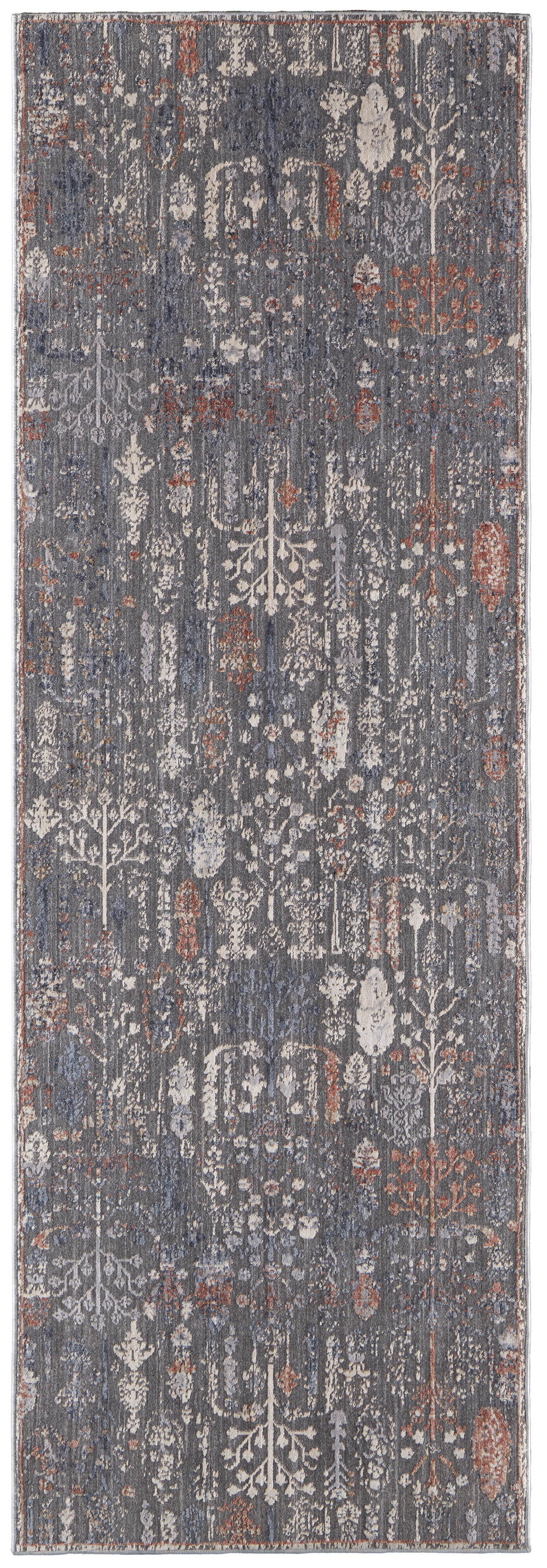 Room Envy THAR39D1CHLIVYICT 3 x 8 (ft) Loomed Polyester Gray/Ivory/Orange Rectangular Indoor Floral/Botanical Runner rug