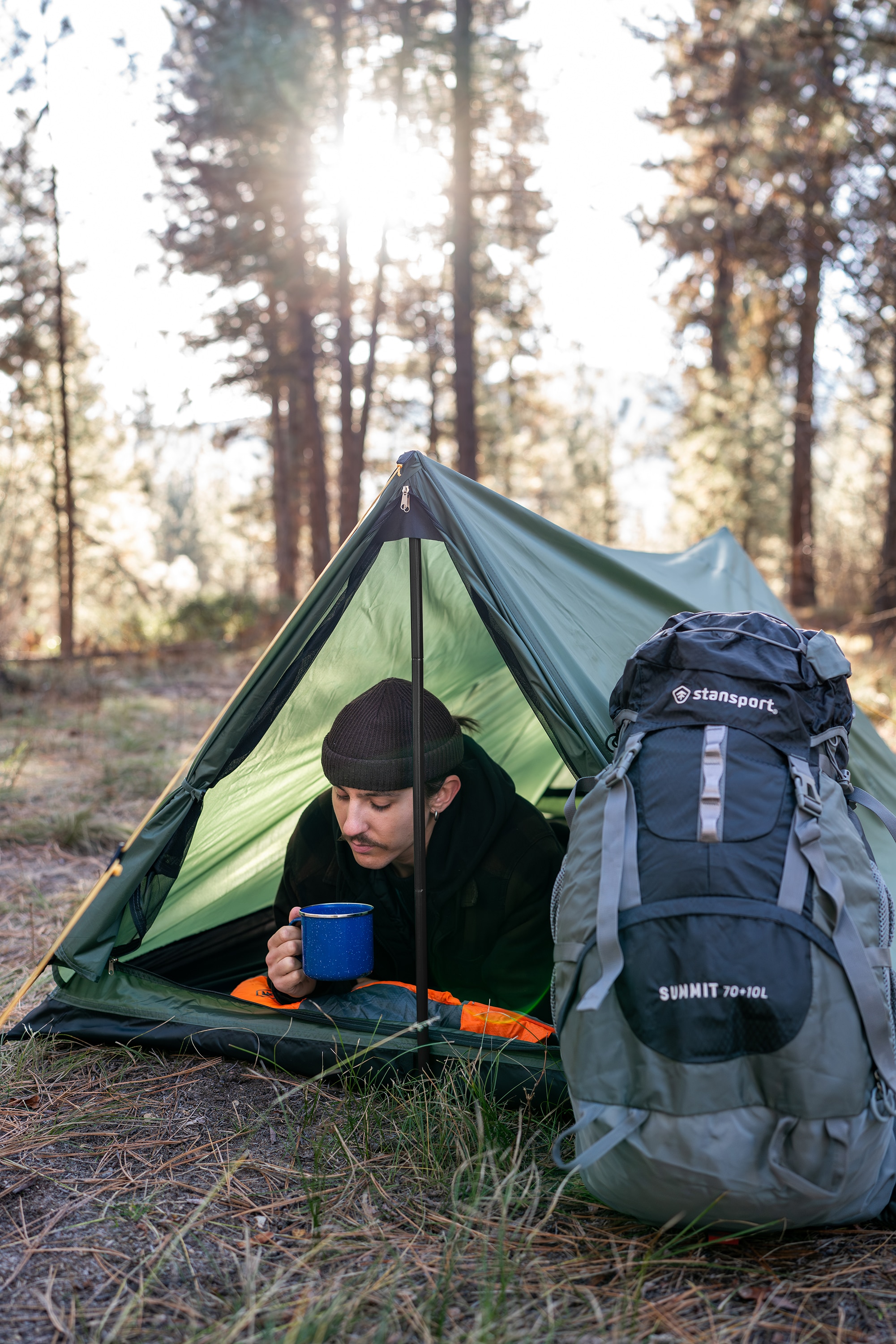 Forest Green 2-Person Three-Season Backpacking Tent with Carry Bag
