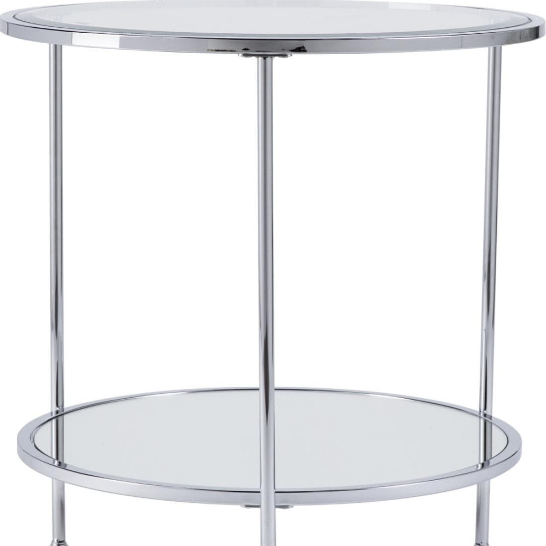 HomeRoots 4000402500 24.25-in W x 26.25-in H Chrome Glass Round Midcentury End Table with Storage Assembly Required