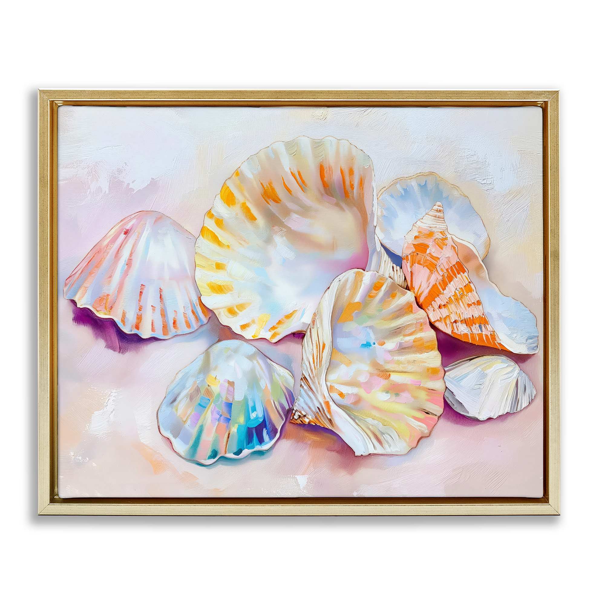 Stupell Industries BT-686-FFG-16X20 Pile of Various Seashells Gold Framed Floater Canvas Wall Art By Arlington Prints 21 x 17