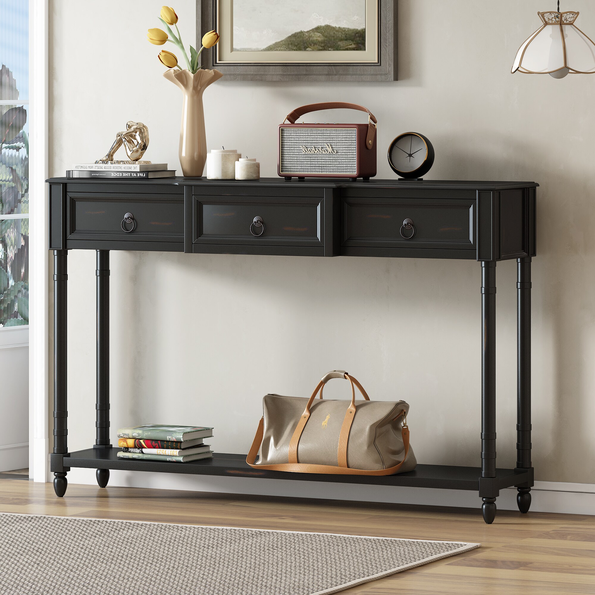 ModernLuxe WF314994AAB Console Table Sofa Table with Drawers for Entryway with Projecting Drawers and Long Shelf Espresso