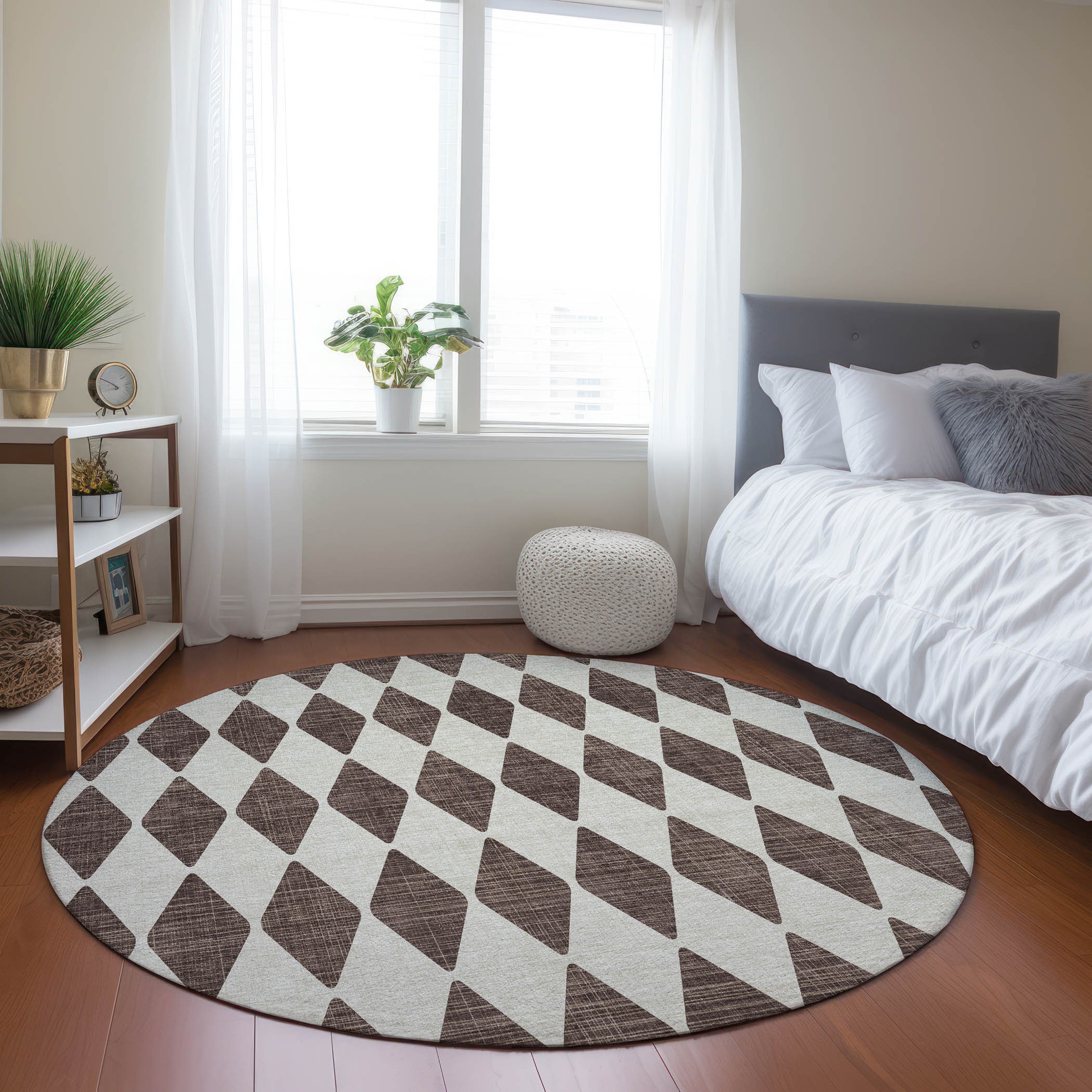 Addison Rugs ACN578BR8RO Chantille ACN578BR 8 x 8 (ft) Polyester Brown Round Indoor/Outdoor Geometric Machine washable Area rug