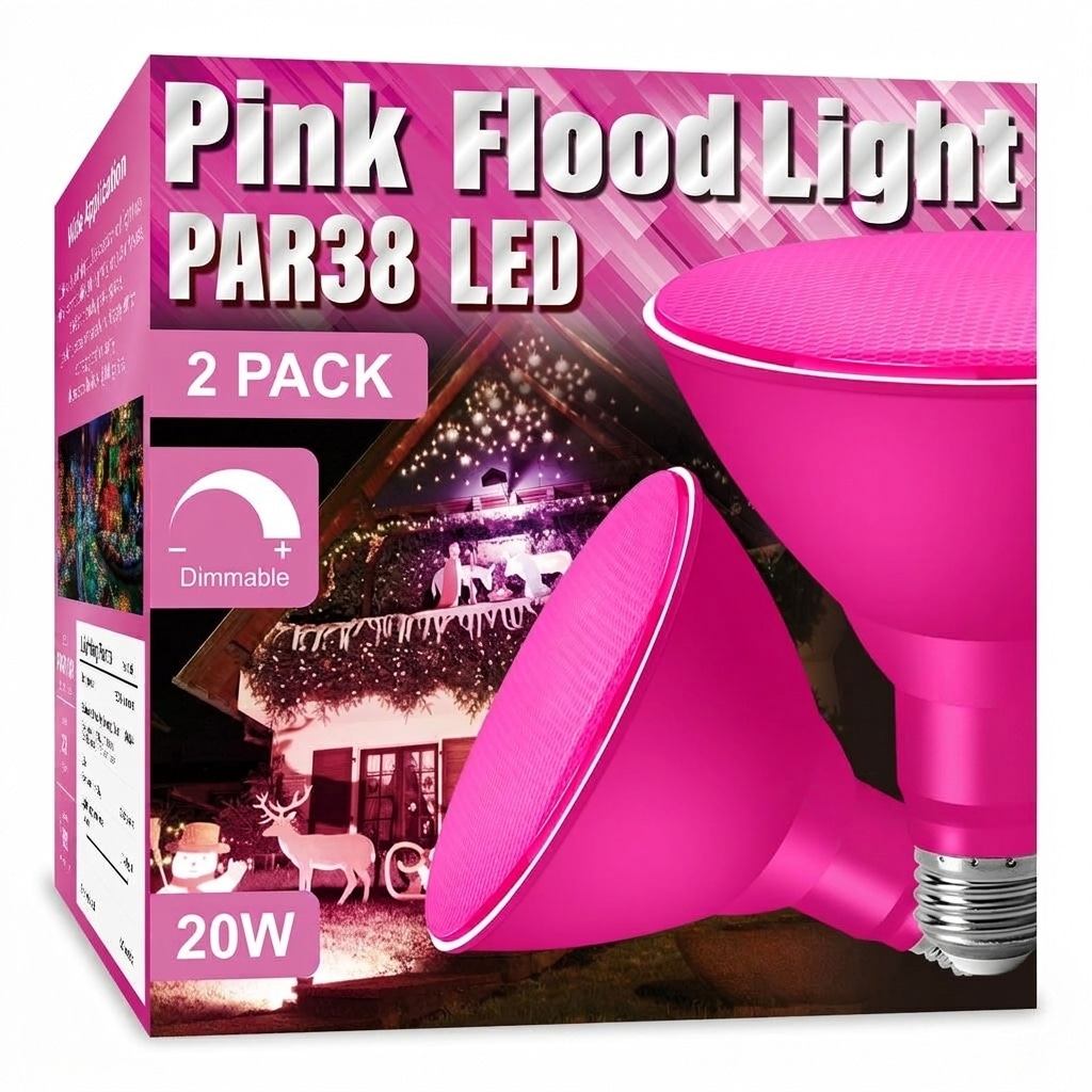 AOIZGMY  PAR38 LED Flood Light Bulbs Outdoor Dimmable 20W Equivalent 200W E26 Base Pink for Porch Holiday Halloween Christmas Decorations 2 pack