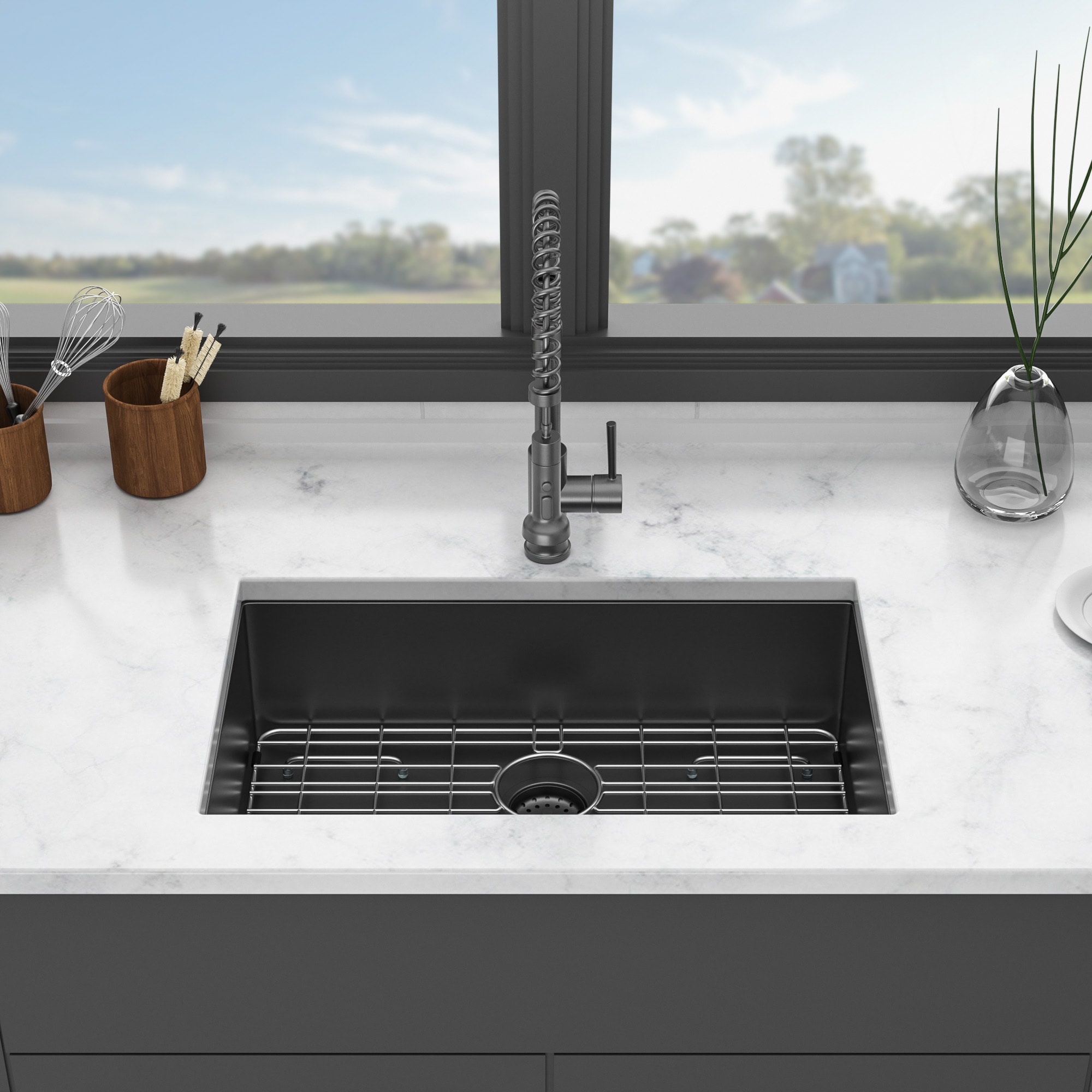 Afhocomp Undermount 30-in x 18-in Stainless Steel 16 Gauge Single bowl Kitchen Sink in Black