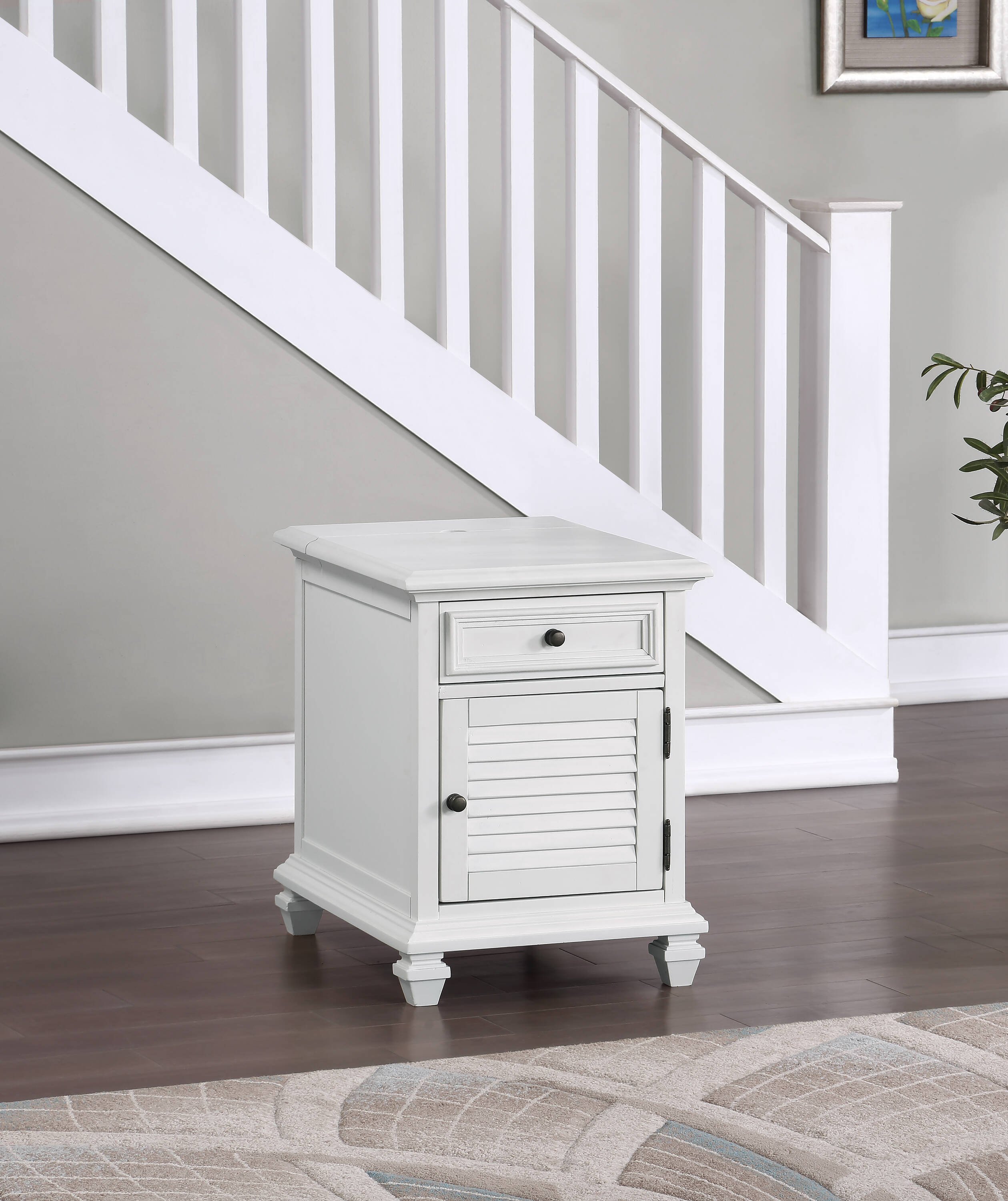 Charlestown White Rubberwood End Table with Storage Shelf