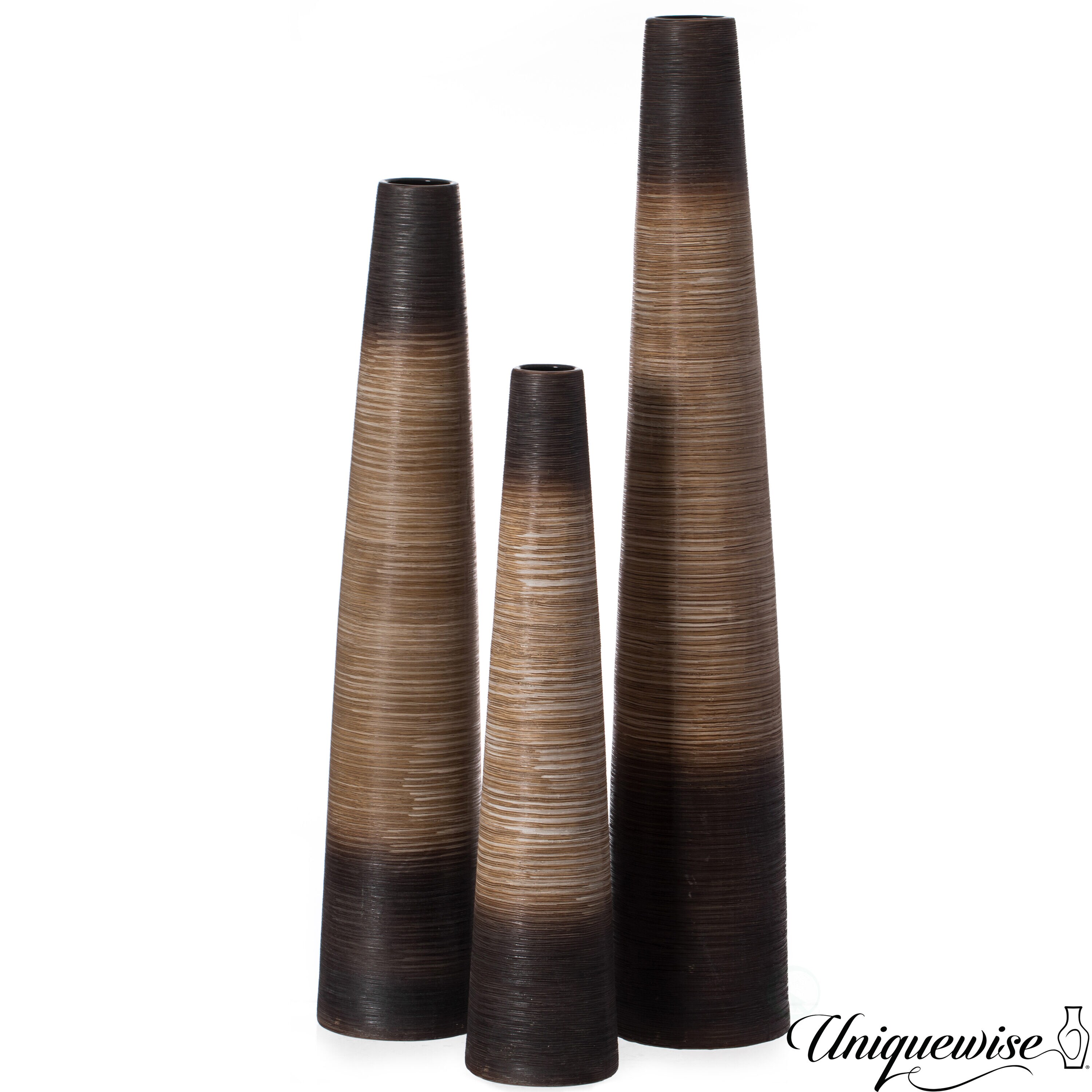 Uniquewise QI004456.3 3 -Pack Brown Ceramic Modern Vase
