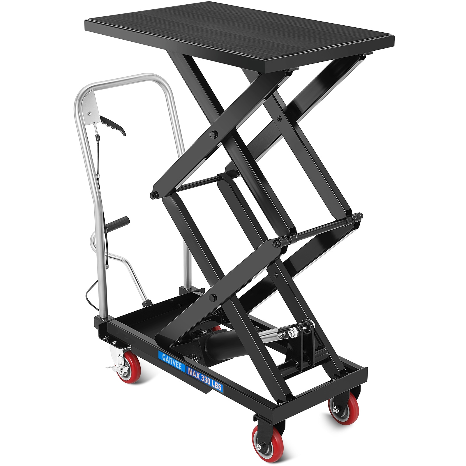 Assile 330 Lb Black Hydraulic Double Scissor Lift Cart - 50 Inch Lift Height - Mobile Material Handling Table