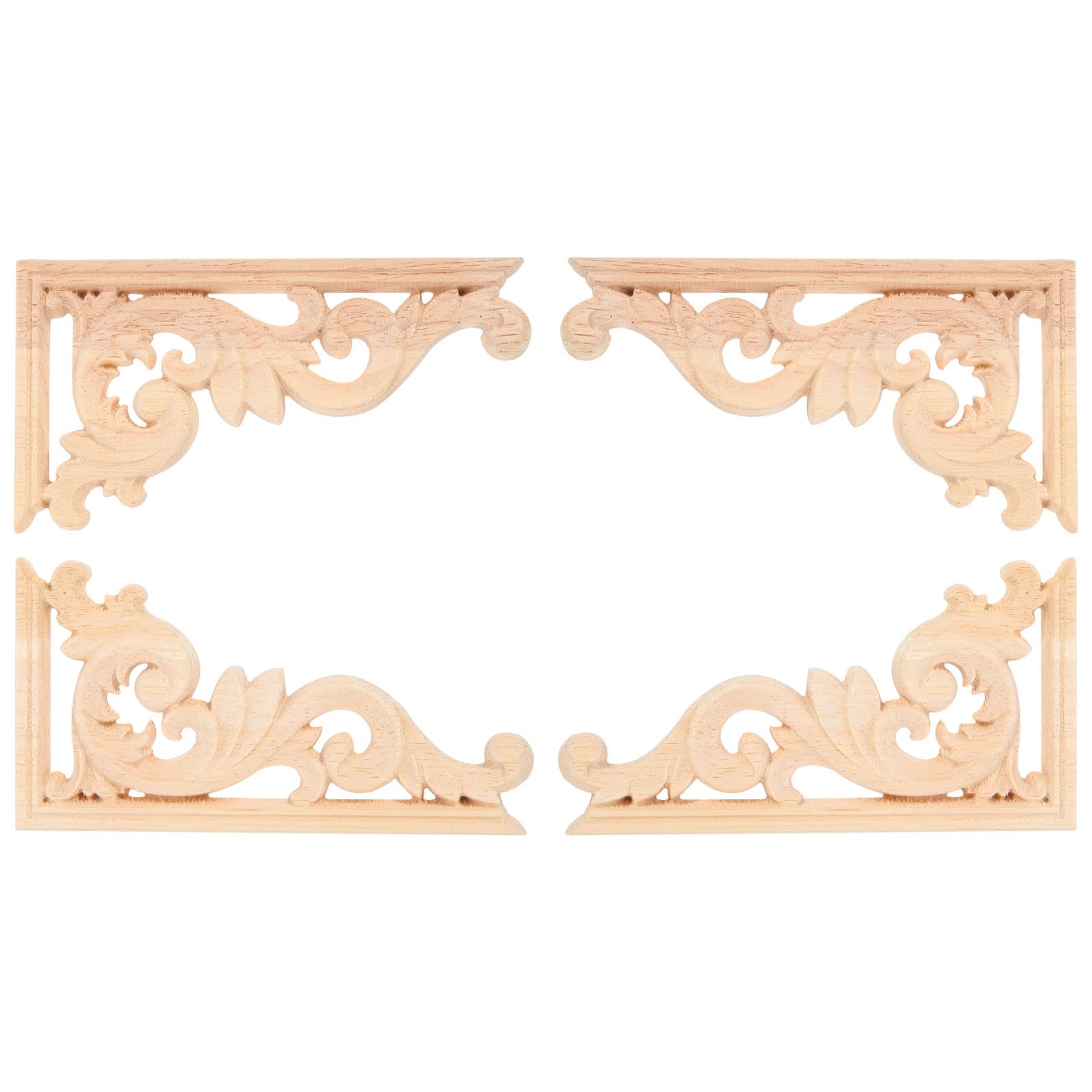 Aoibox  4 Piece Solid Wood Carved Corner Appliques for Cabinets Furniture Frames and Wall Moldings