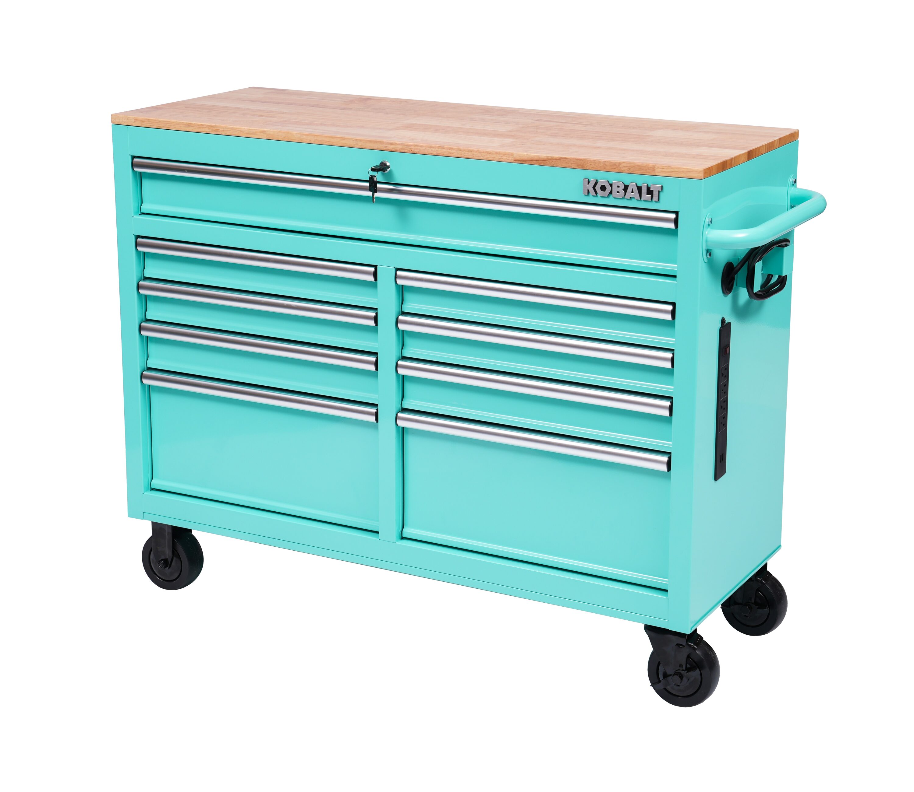 Kobalt 46.1-in W x 37.2-in H 9 -Drawers Rolling Teal Wood Work Bench #19319
