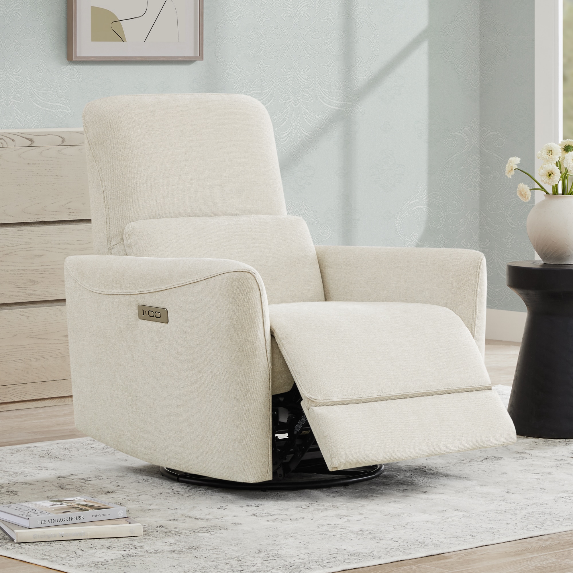 Circle 55 LWSMA056B-G0402190 Linen Polyester Upholstered Swivel Powered Reclining Recliner