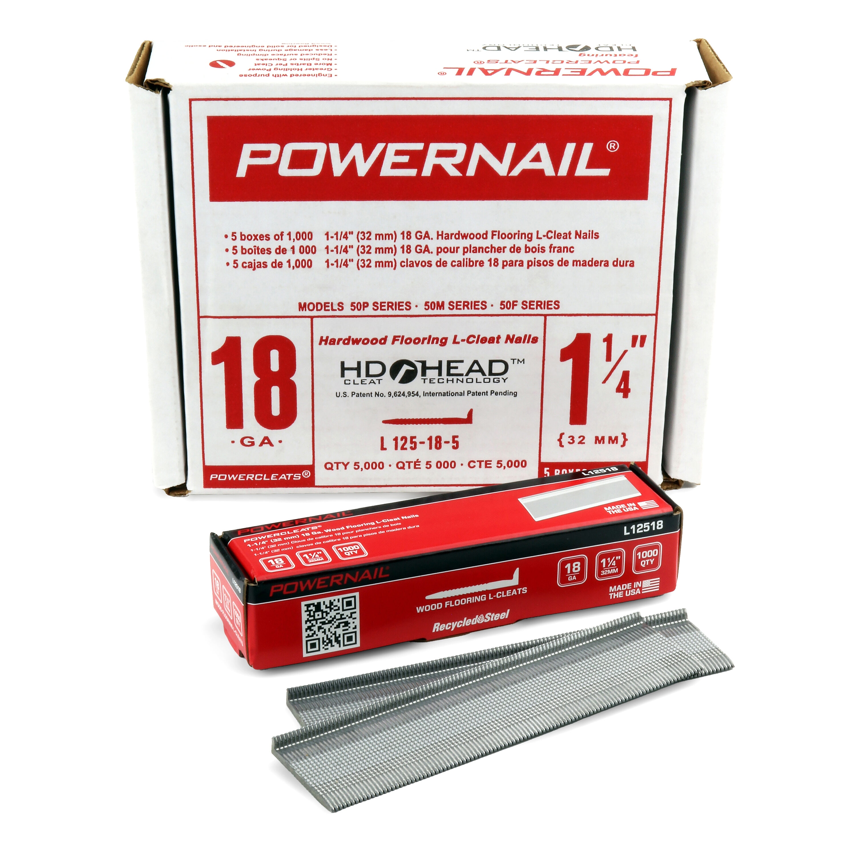 Powernail L125185 1-1/4-in 18 -Gauge Smooth Shank Adhesive Collated Flooring Nails 5000 -Per