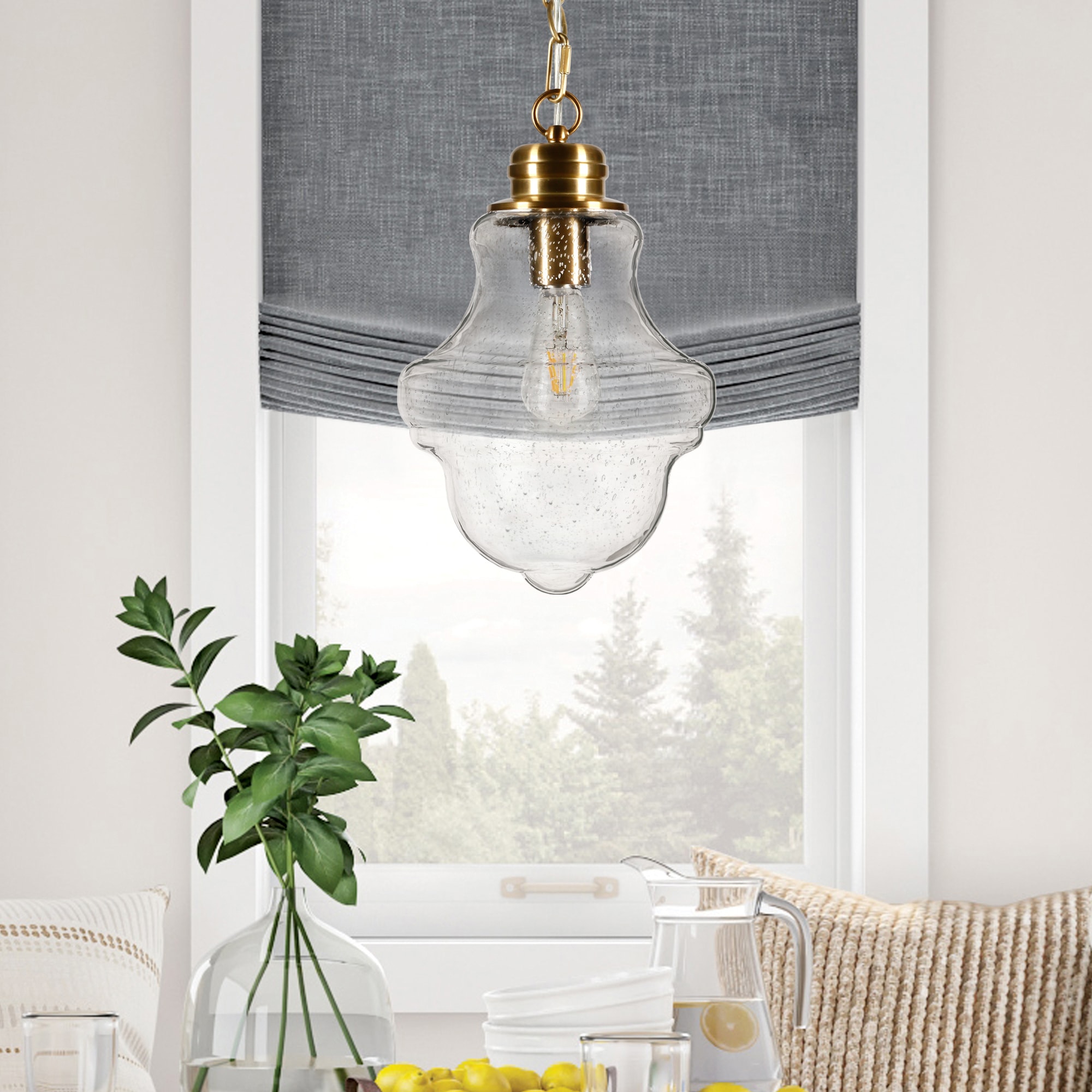 Hailey Home PD0461 Annie Brass/seeded glass Traditional Bowl Medium Hanging Pendant light