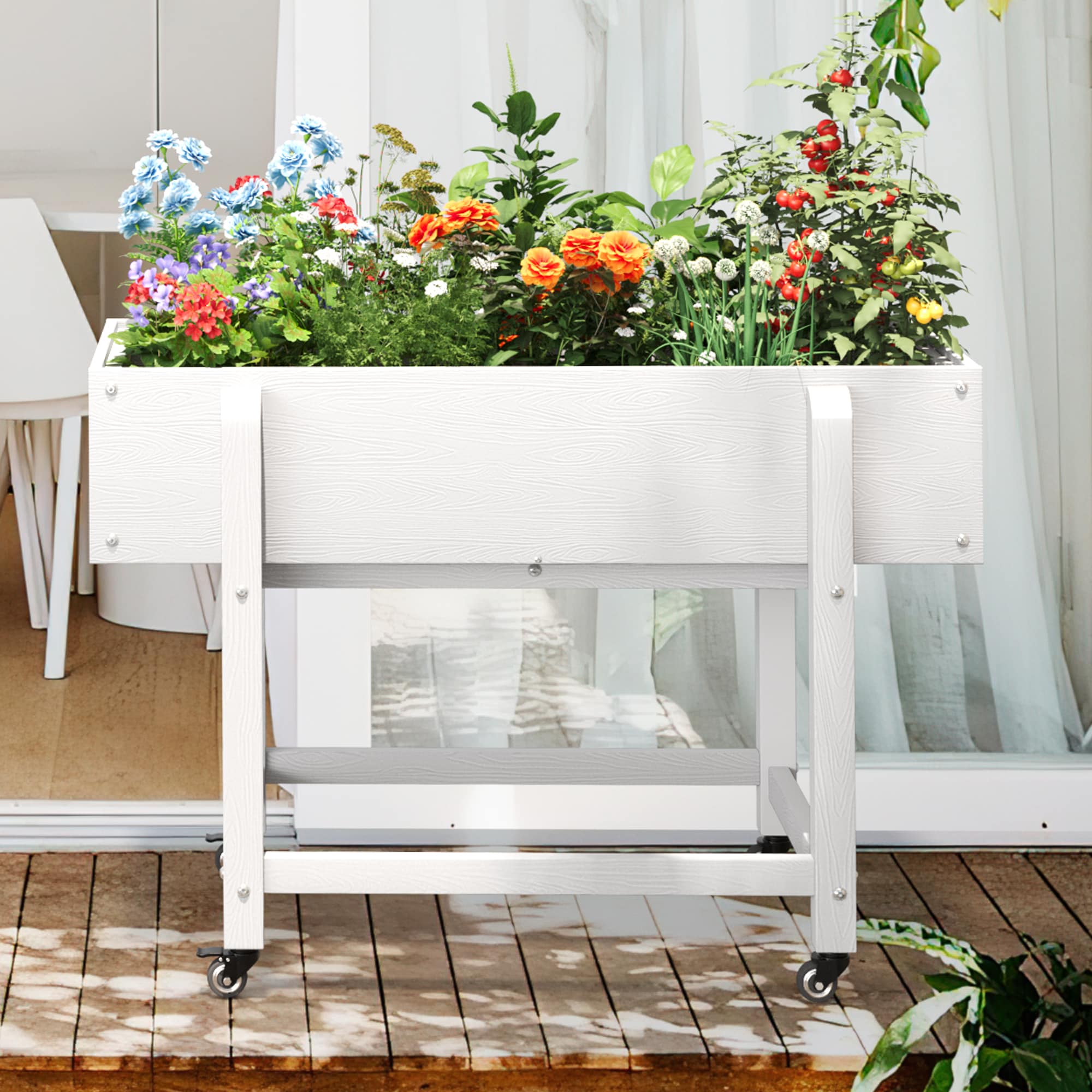 LUE BONA TX-004-04LS 16.7-in W x 39.4-in L x 28-in H White Plastic Raised Planter Box