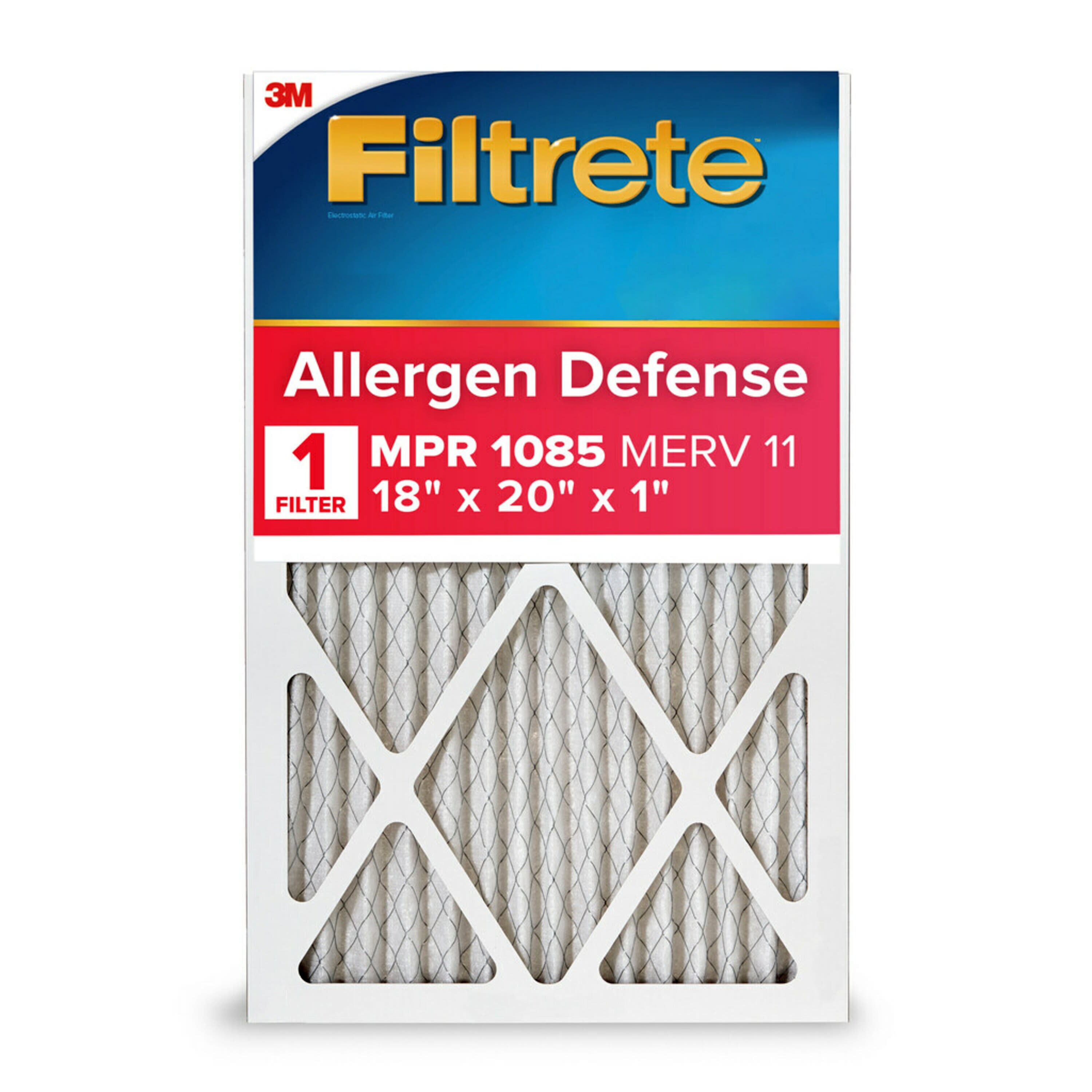 18-in W x 20-in L x 1-in MERV 11 1085 MPR Allergen Defense Extra Electrostatic Pleated Air Filter | - Filtrete 1245DC-12