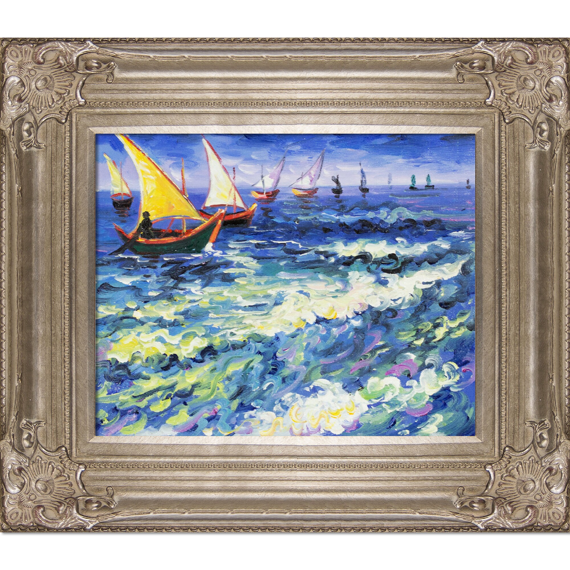 Van Gogh Seascape at Saintes-maries Painting, Hand-painted in Oil on Canvas  