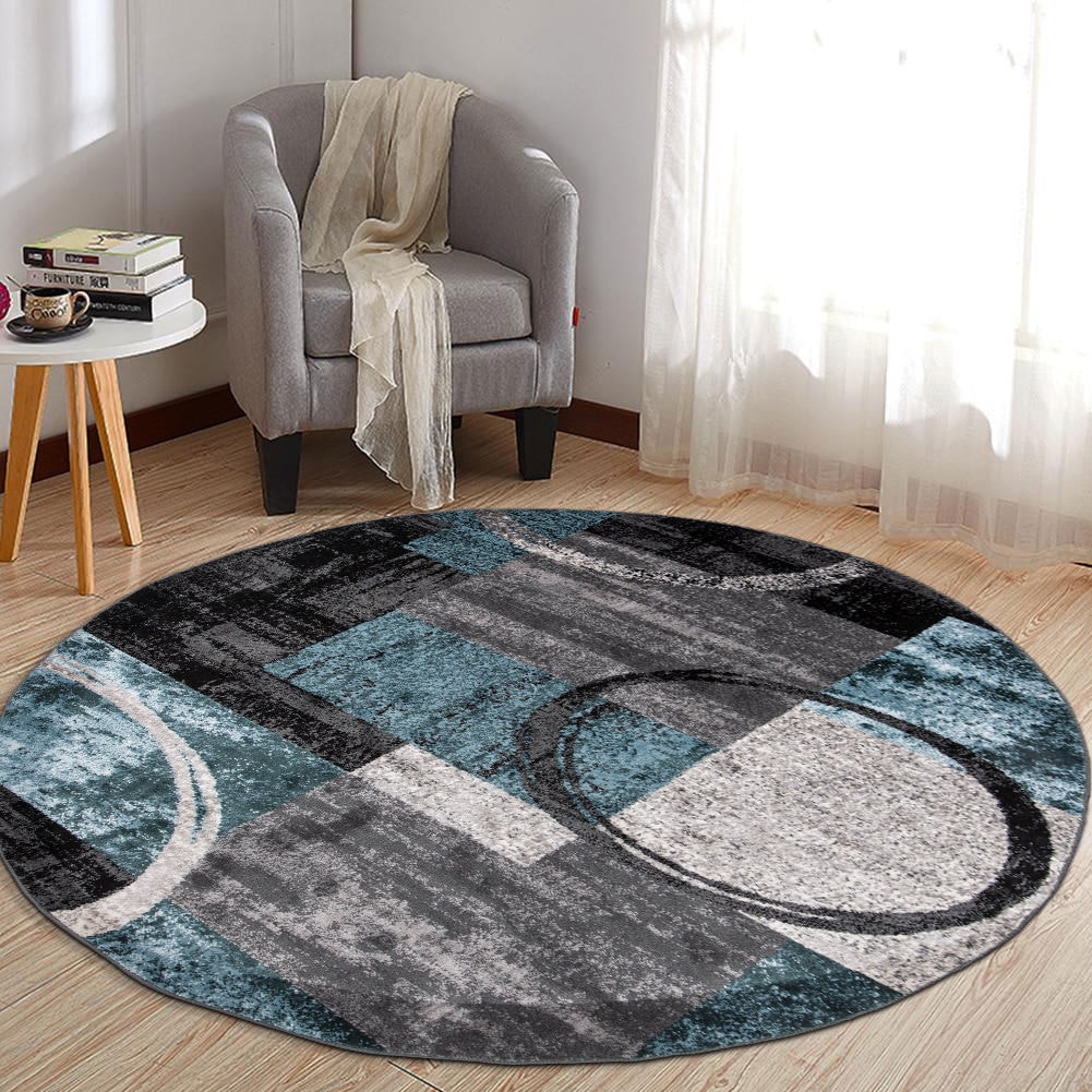 Modern Contemporary Blue Gold Beige Marble Abstract Round Area Rug for  Living Room Bedroom Guestroom Washable Soft Luxury Circular Dining Room  Carpet