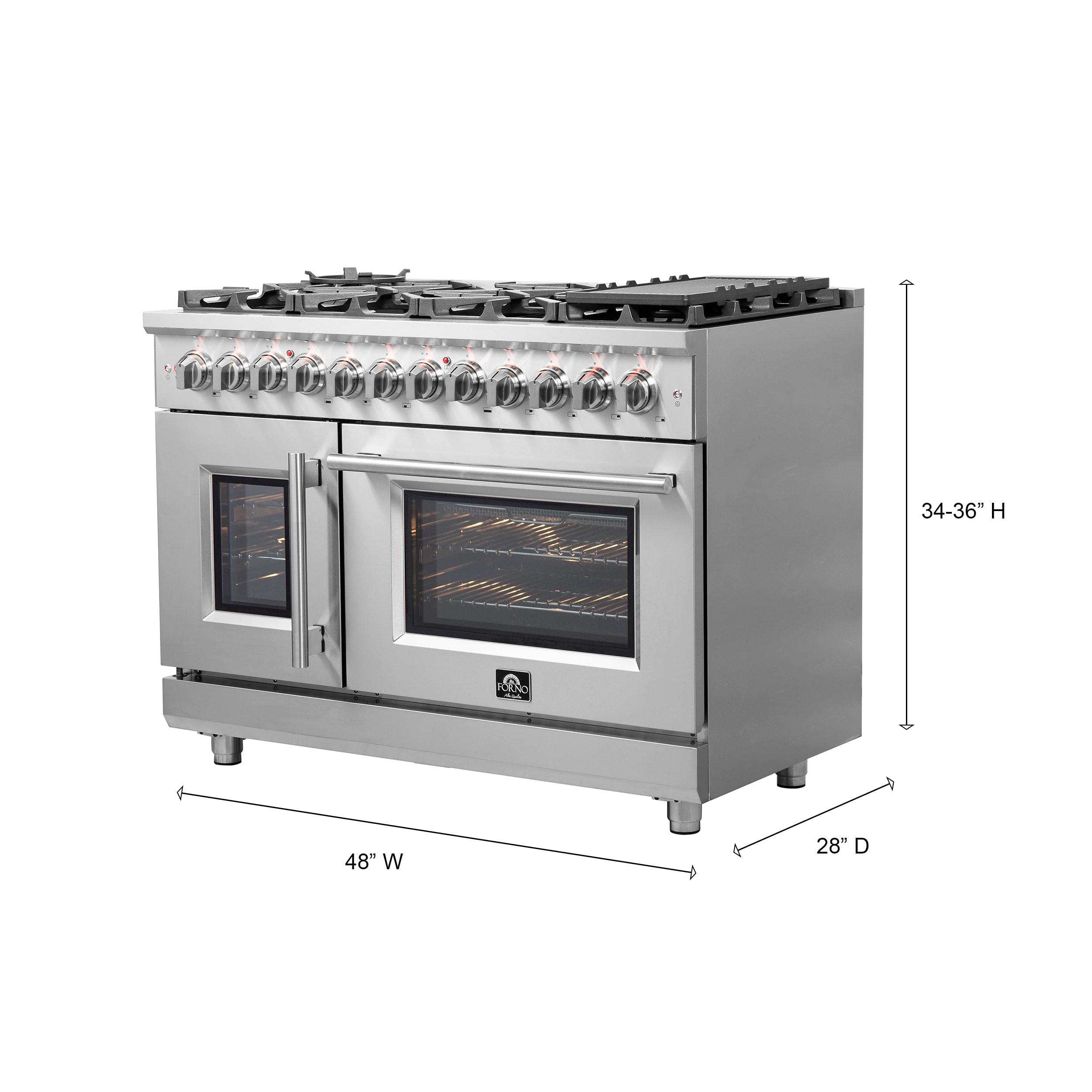 Massimo 48-inch Stainless Steel Dual Fuel Range with 8 Burners