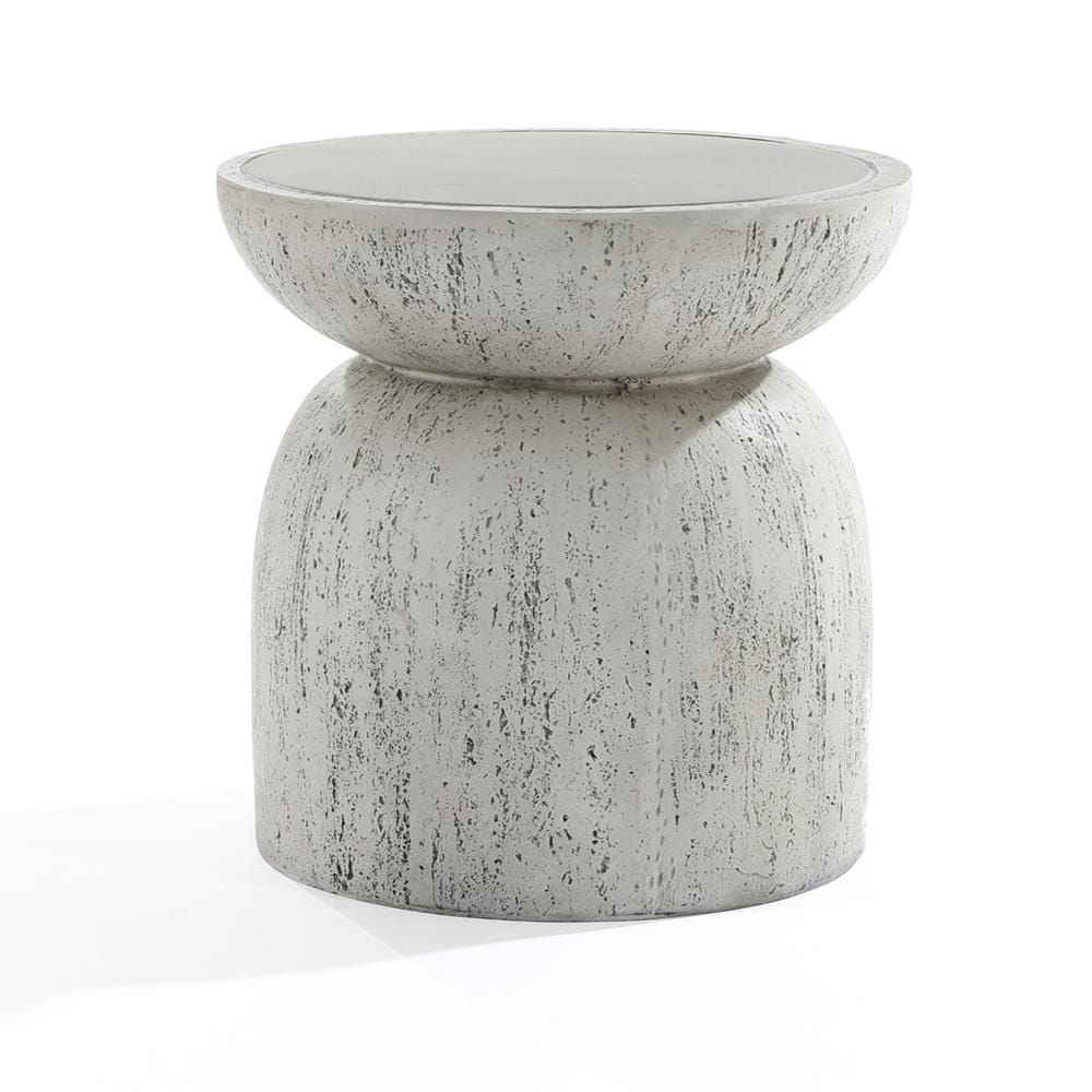 LuxenHome WHOF2263 15.75-in W x 15.75-in H Off White, Gray Concrete Round Modern End Table