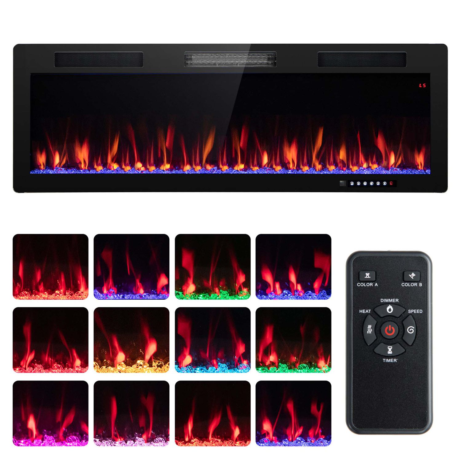 Costway CSHY000097 50 inches Linear Electric Fireplace 1500W Recessed Wall-Mounted with Multi-Color Flame