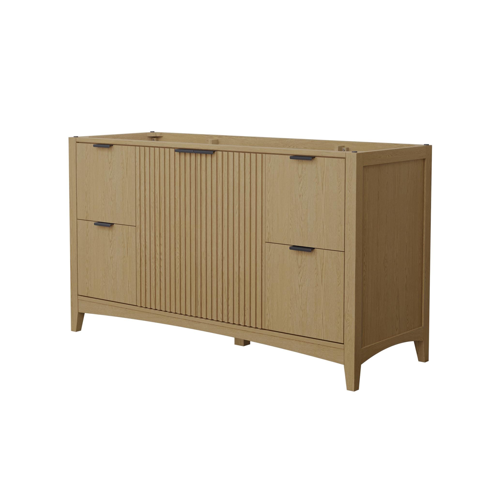 Wyndham Collection WCF919160SNBCXSXXMXX Palmilla 60-in Natural Oak with Matte Black Trim Bathroom Vanity Base Cabinet without Top