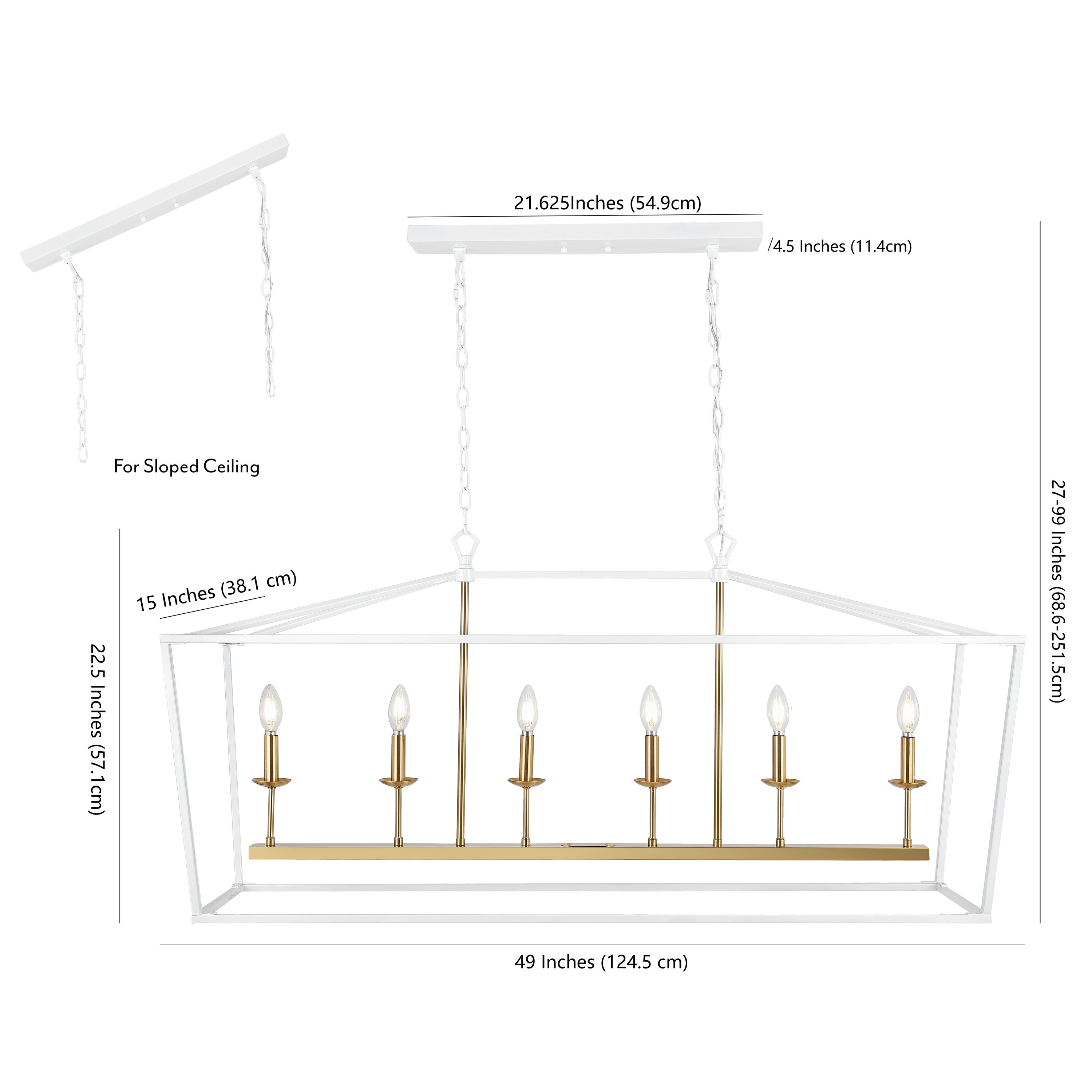 Pagoda 49" Satin White Iron Candle-Style Linear Chandelier