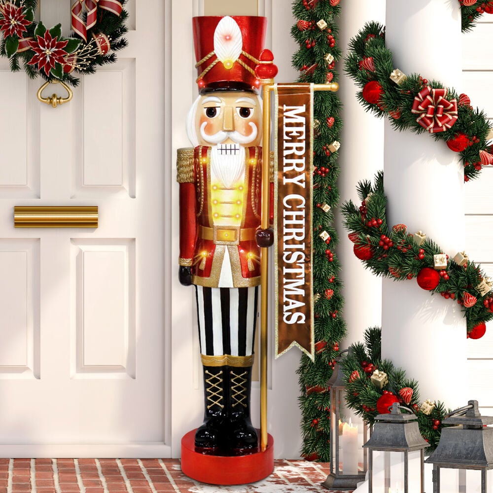 4-Ft Red and Gold Resin Nutcracker with LED Lights